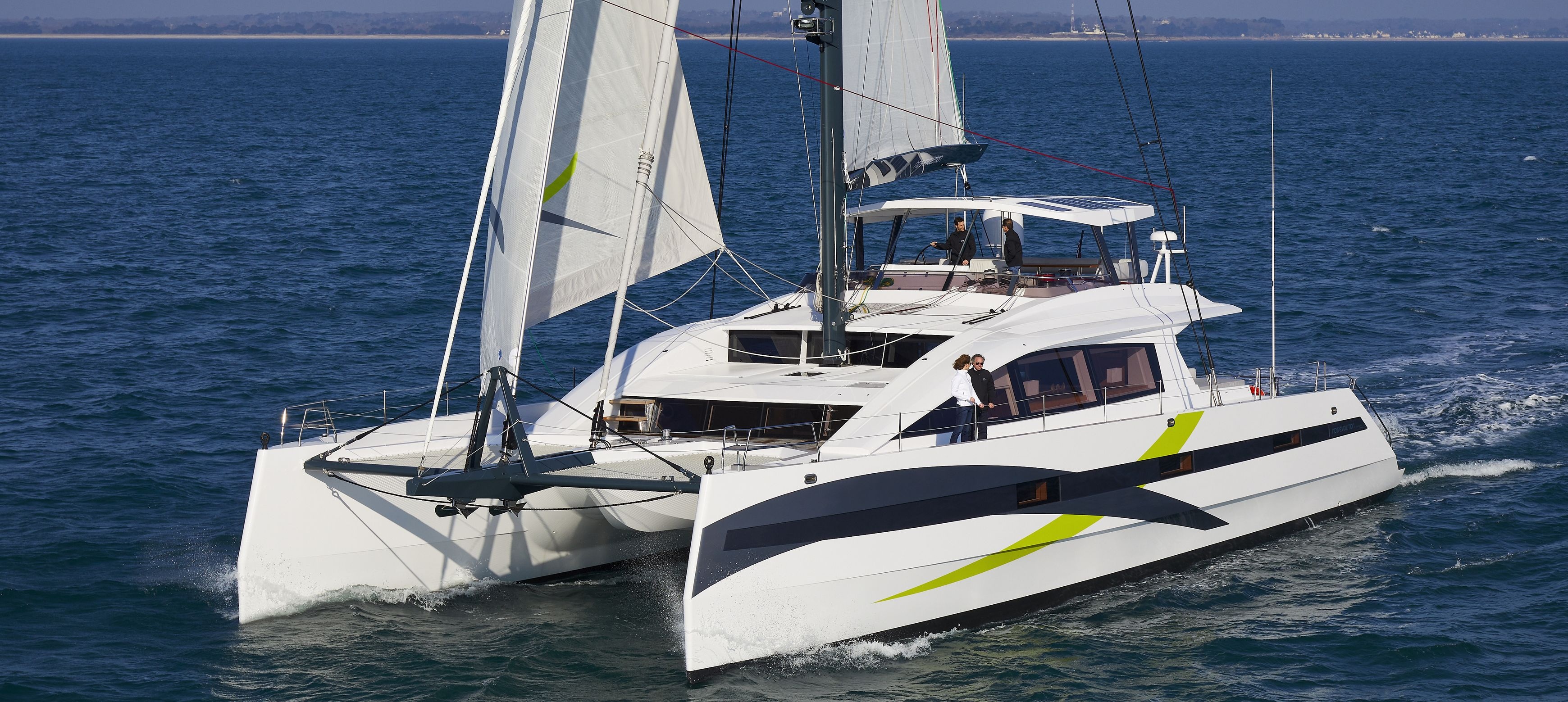 Catamaran, NDS evolution, Long Island 85, Luxury yacht, 3480x1560 Dual Screen Desktop