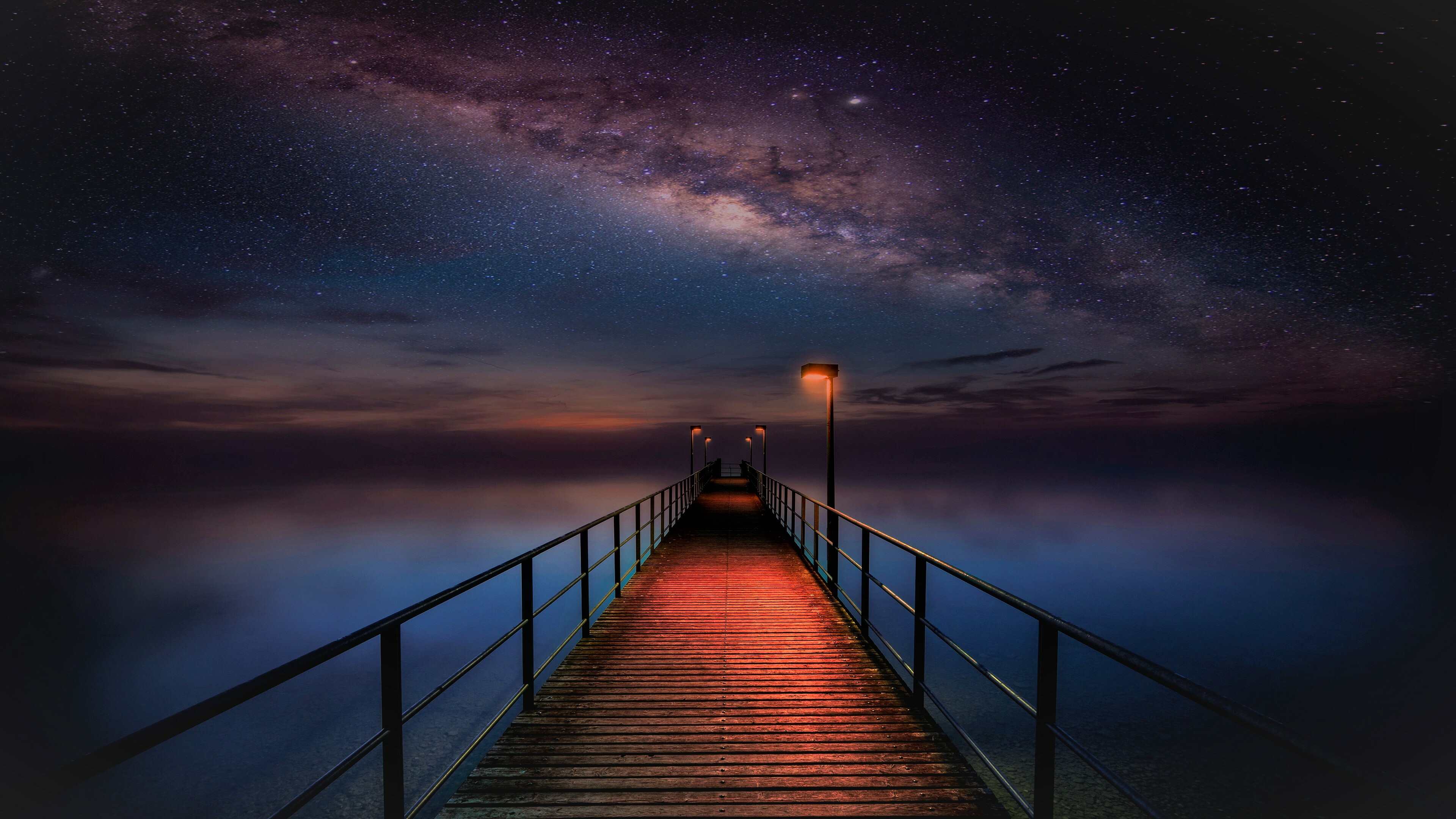 Ocean pier, Milky Way Wallpaper, 3840x2160 4K Desktop