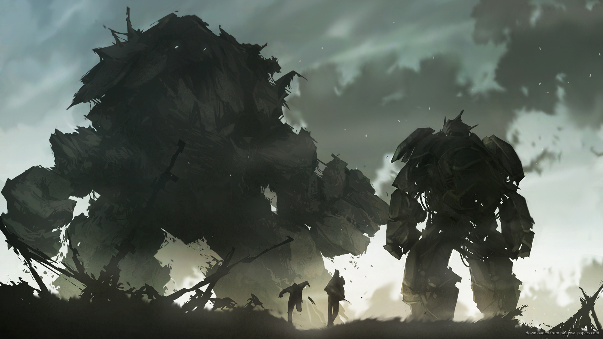 Golem vs Mech, Mech warfare, Epic battle, Exhilarating confrontation, 1920x1080 Full HD Desktop