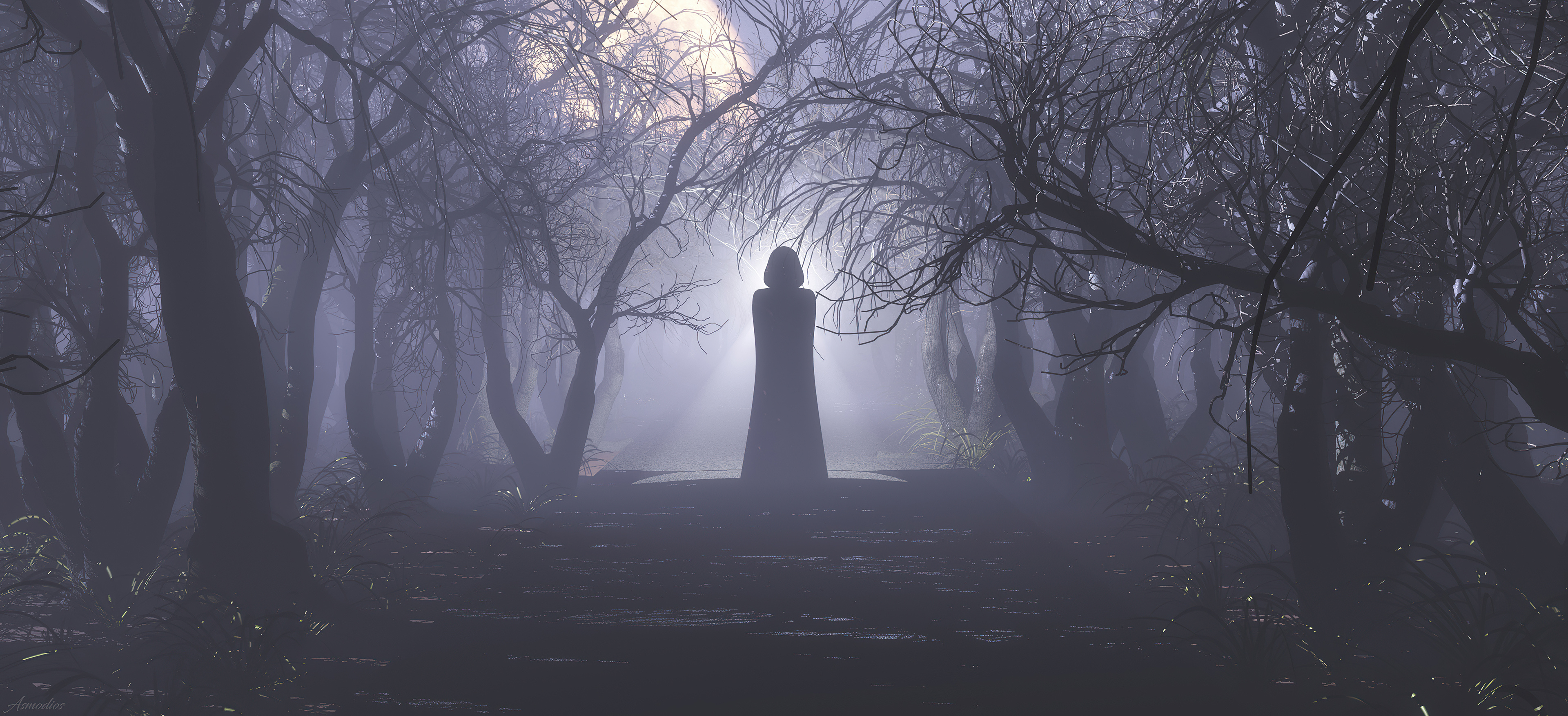 Haunted Forest, Nightmare scenery, HD wallpapers, Mysterious forest, 3840x1760 Dual Screen Desktop