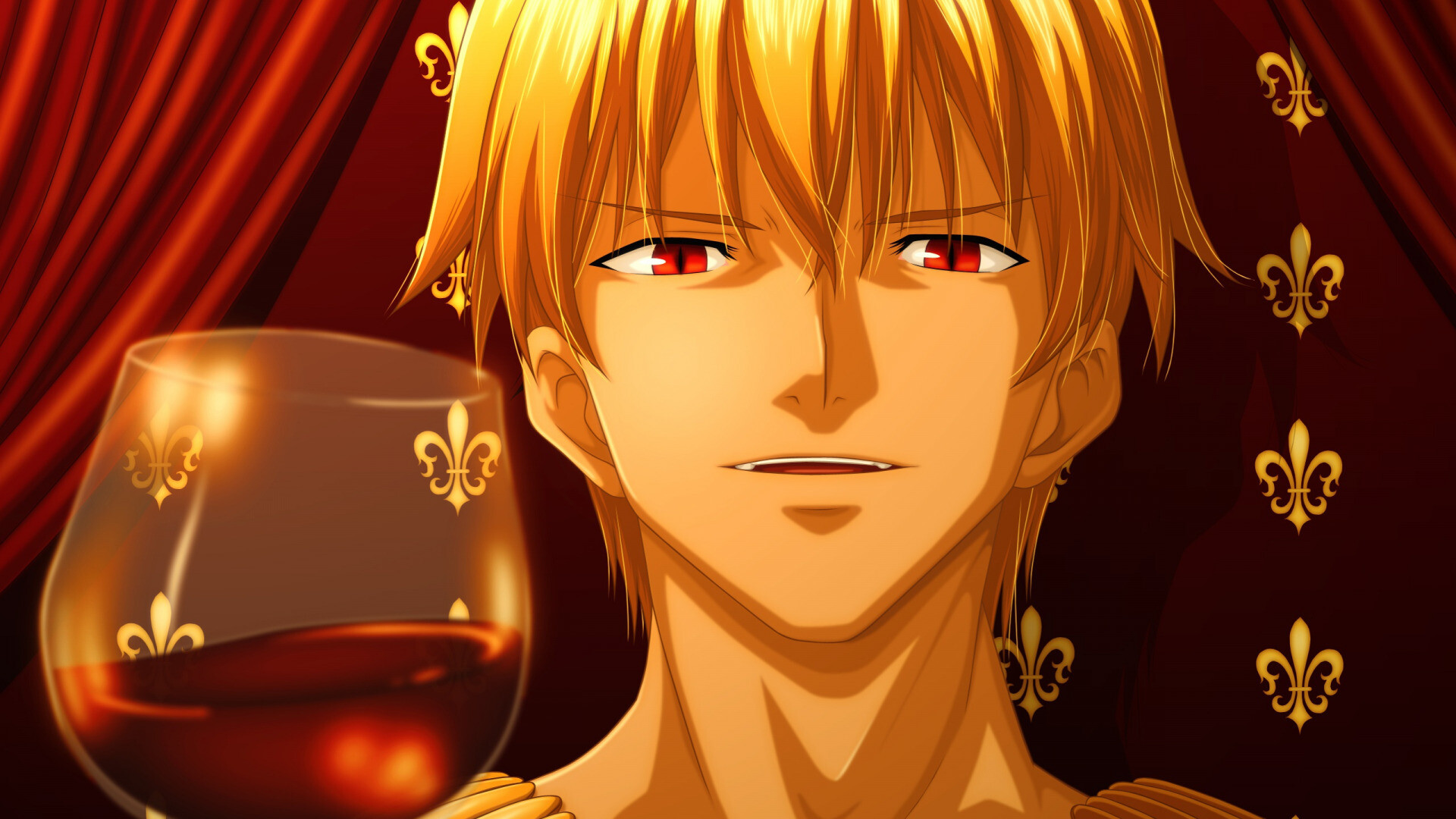 Gilgamesh, Fate/Zero, Wine glass art, Anime portrait, 1920x1080 Full HD Desktop