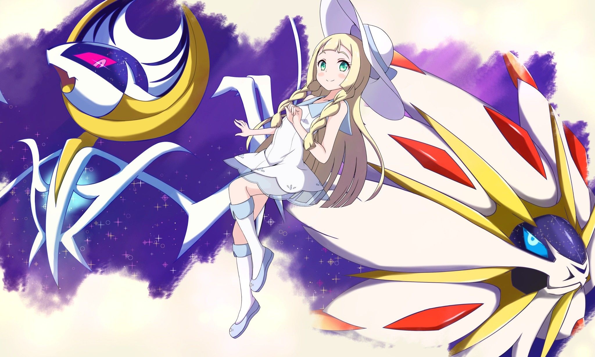 Lillie Lunala, Solgaleo Pokmon, Pokemon heroes, Pokemon art, 2050x1230 HD Desktop