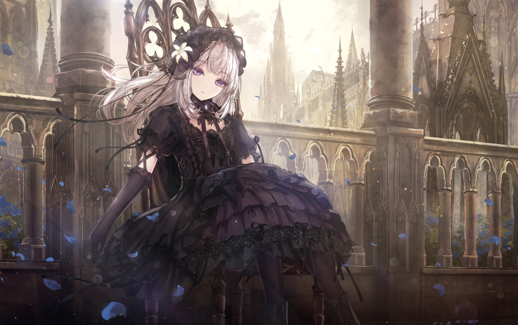 Gothic Anime, Purple eyes, Lolita throne, Castle artwork, 2110x1330 HD Desktop