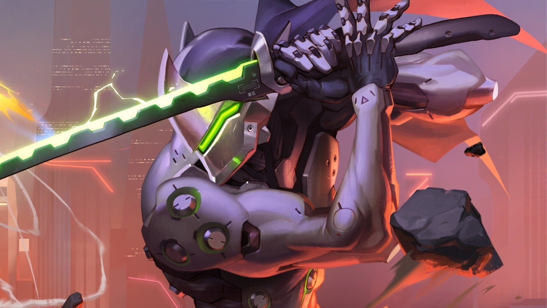 Genji wallpapers, Striking artwork, Futuristic aesthetics, Heroic presence, 1920x1080 Full HD Desktop