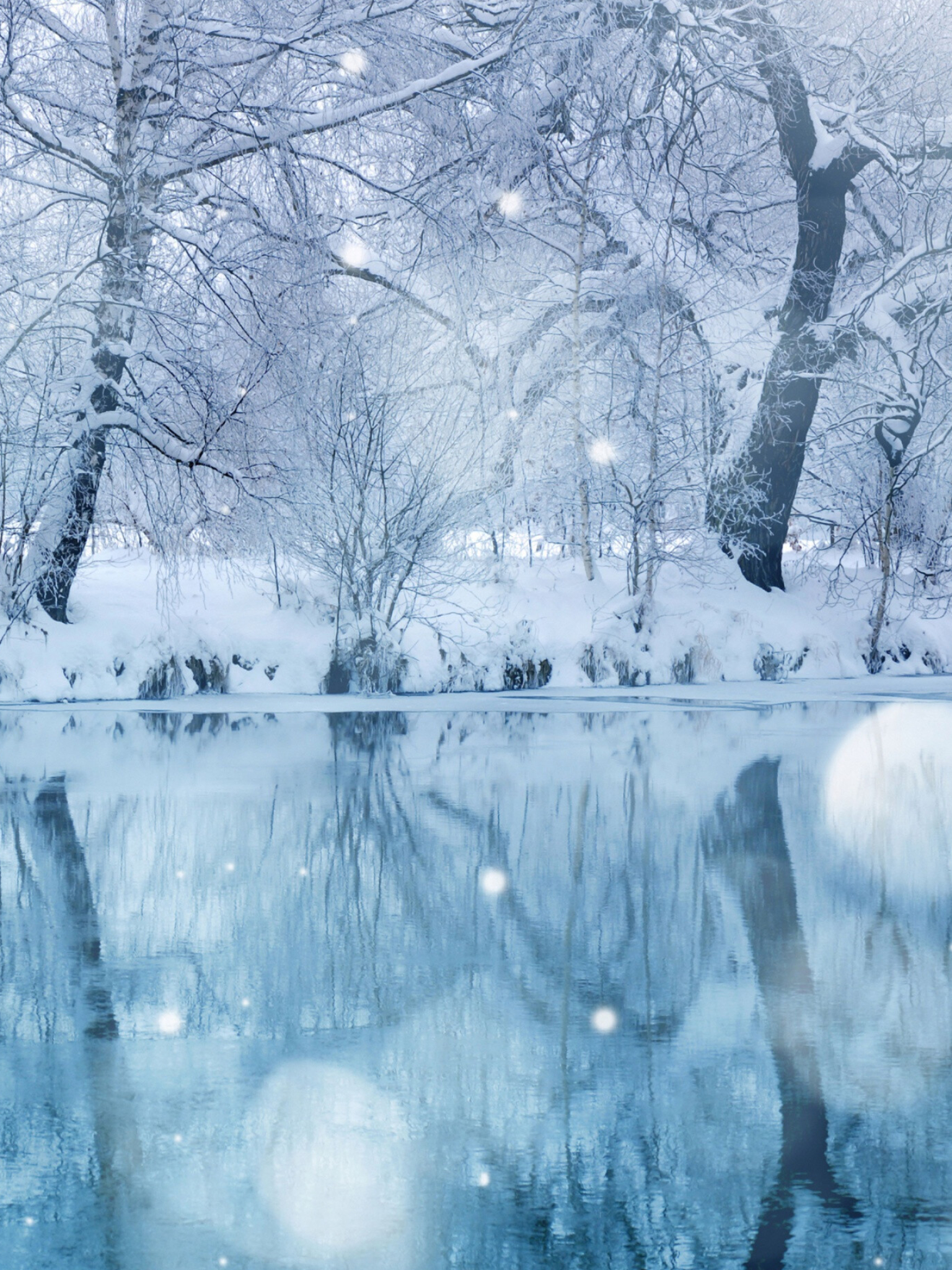 Lake, Snowfall Wallpaper, 1540x2050 HD Phone