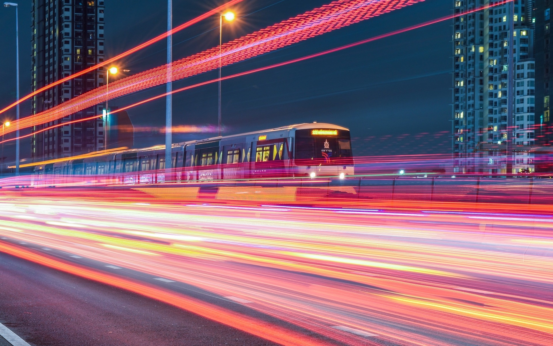 Bangkok 4K, Nacht metropole eisenbahn, 1920x1200 HD Desktop