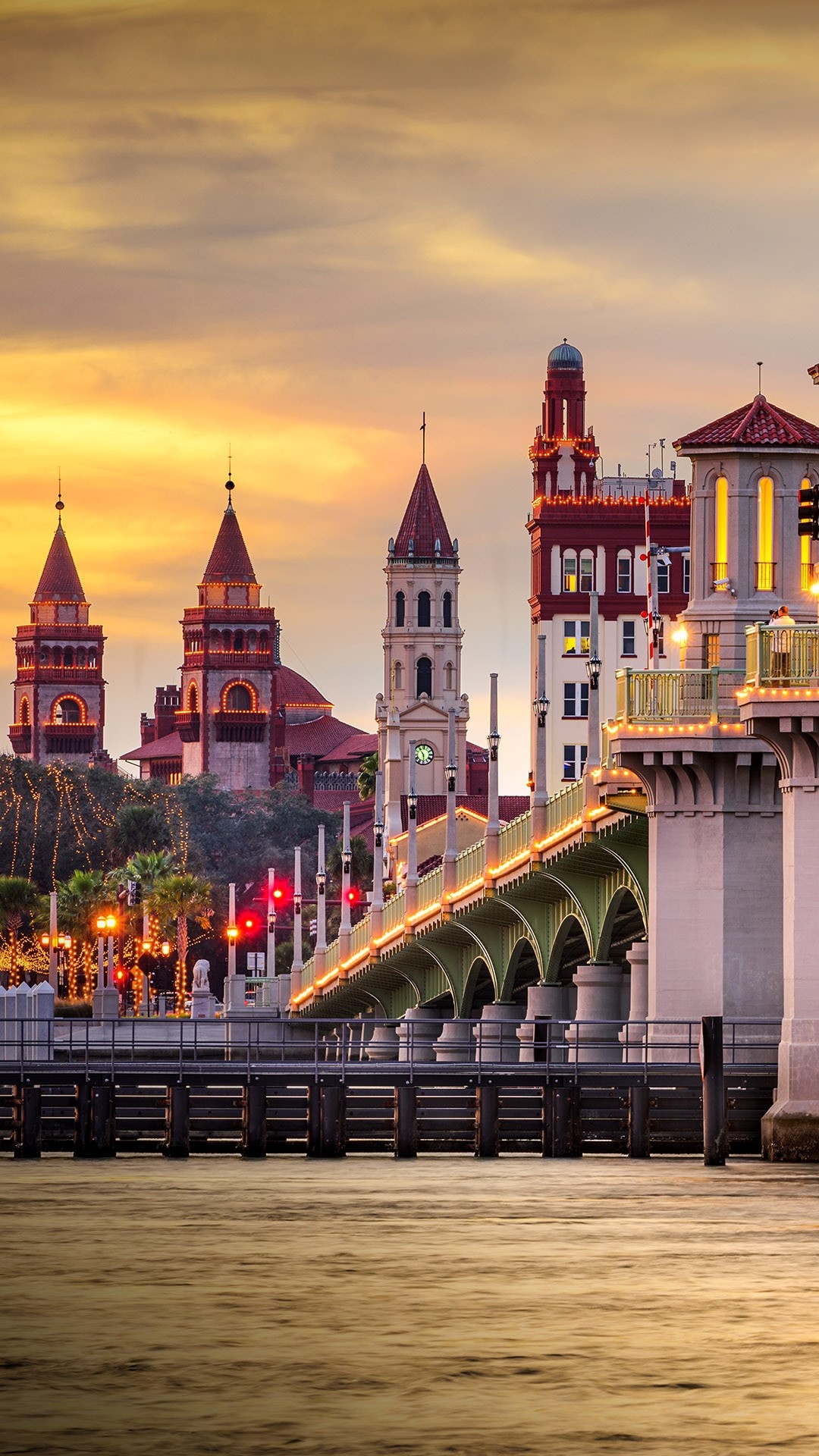 City skyline, Bridge of Lions, St. Augustine, Florida, 1080x1920 Full HD Phone