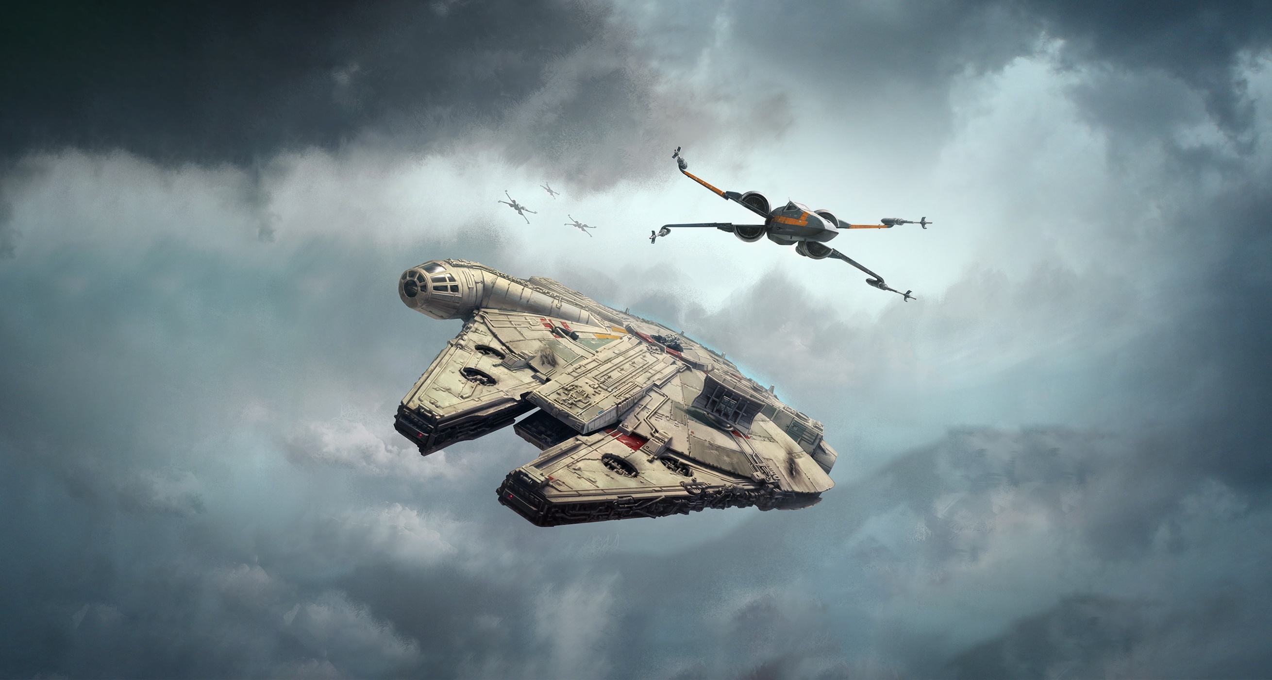 X-wing fighter, Millennium Falcon Wallpaper, 2620x1400 HD Desktop