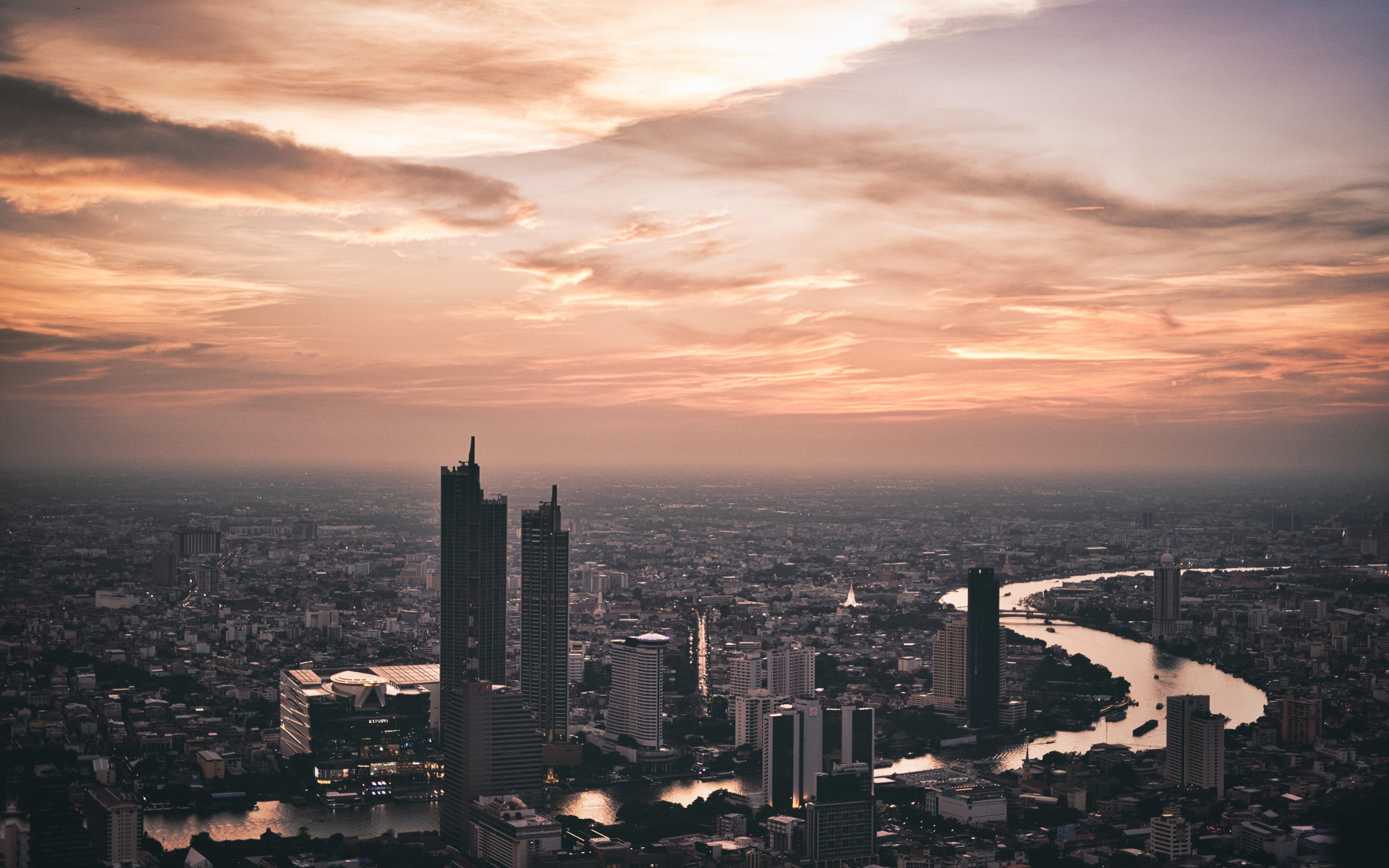 Bangkok skyline, Evening skyscrapers metropolis, 2880x1800 HD Desktop