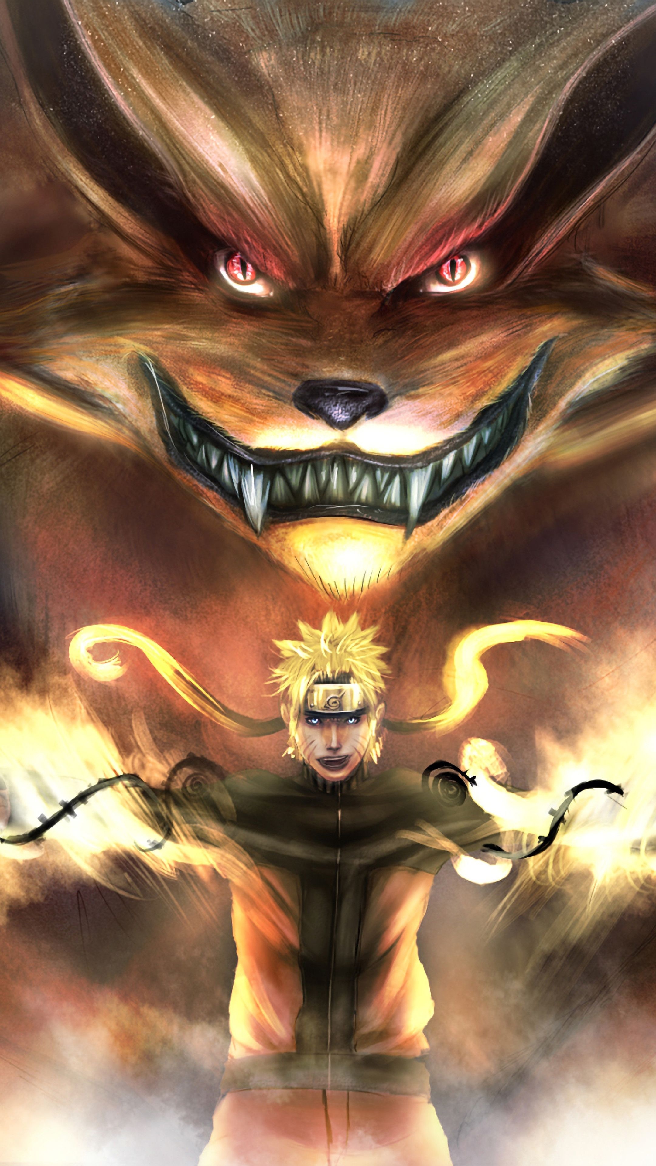 Kyuubi Nine Tails, Naruto 9 tails, Anime power, Legendary, 2160x3840 4K Phone