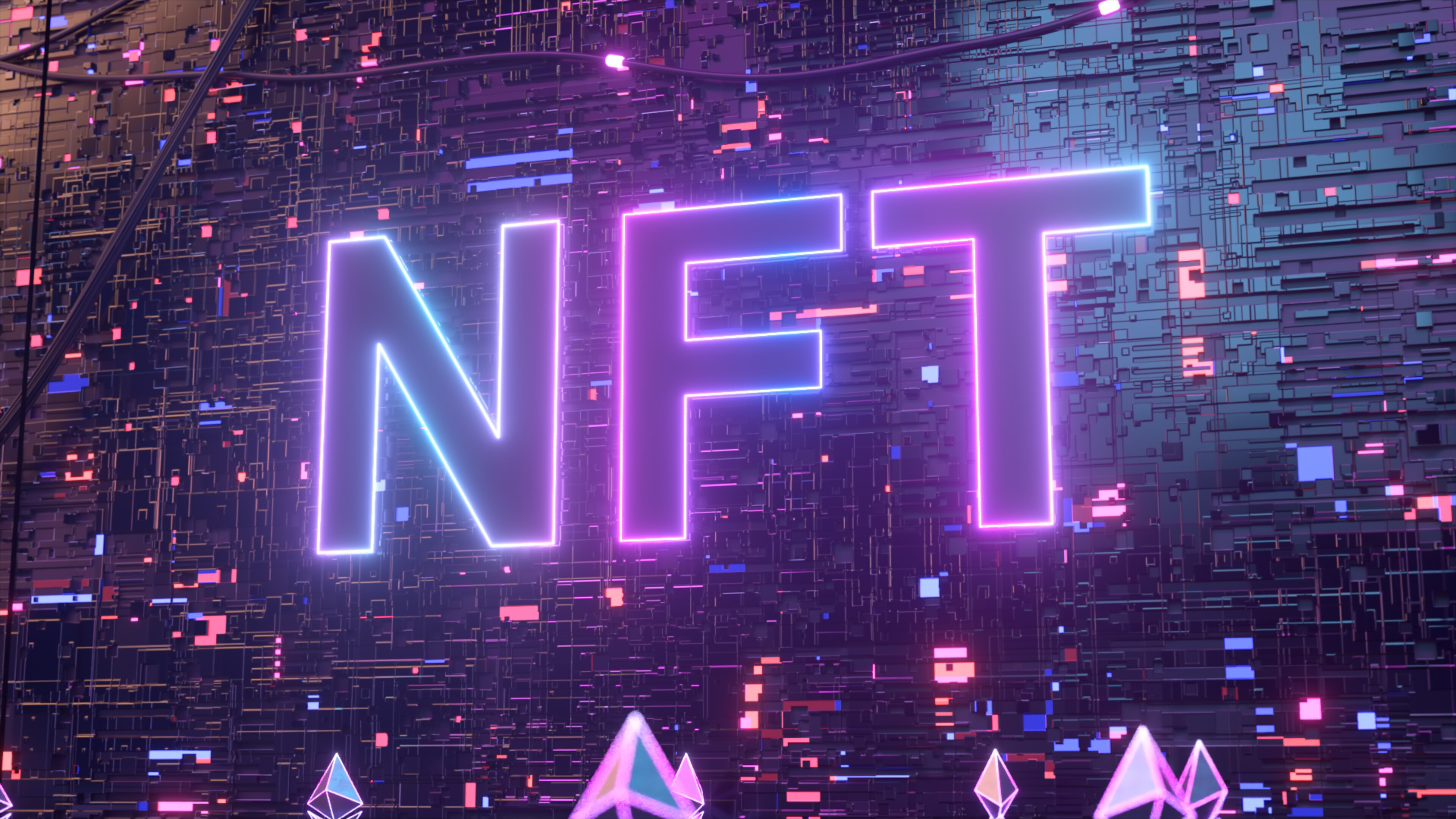 NFT (Non-Fungible Token), 4K wallpaper, Digital collectibles, Futuristic art market, 3840x2160 4K Desktop