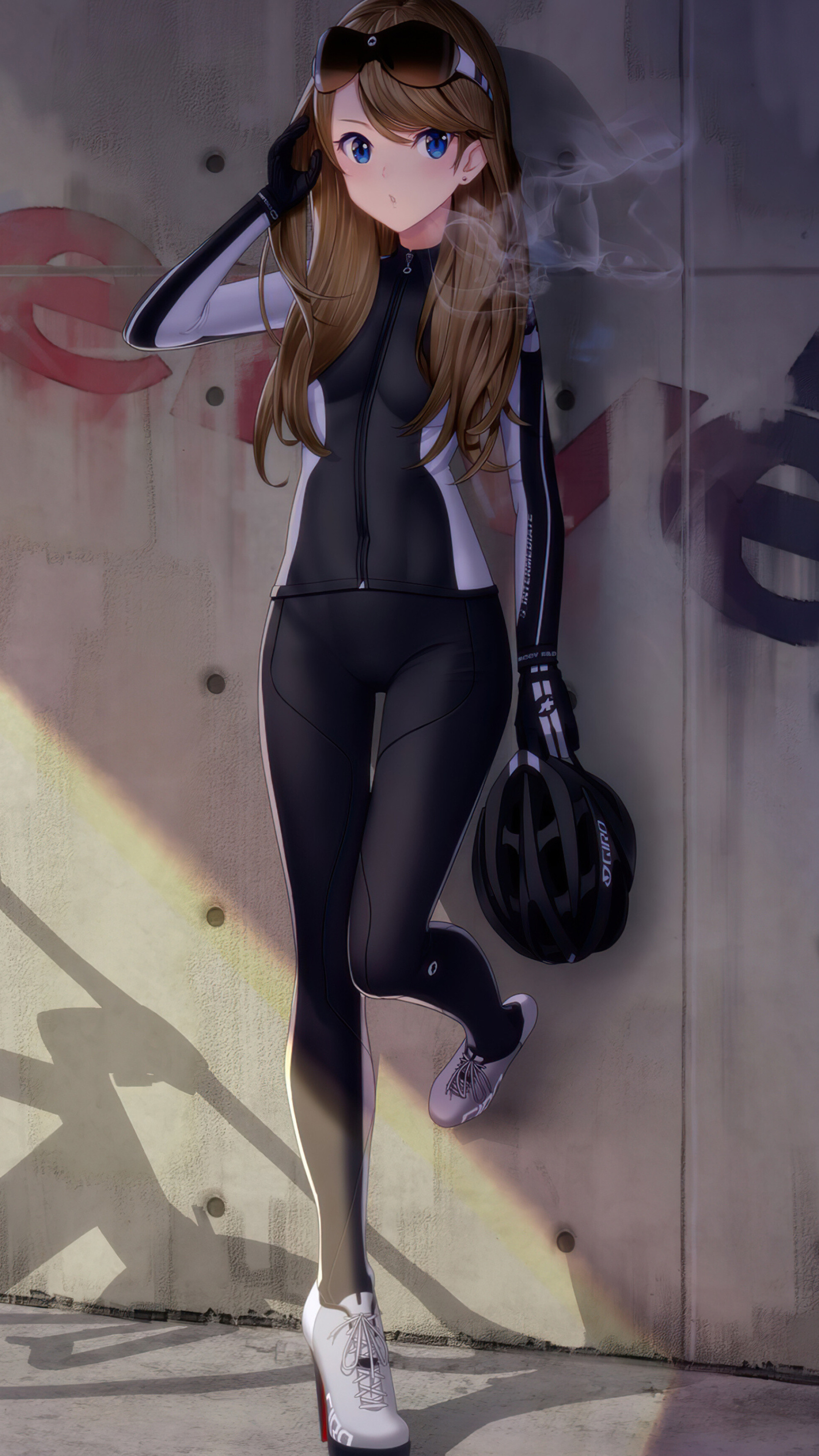 Anime girl with bike, Xperia wallpaper, Premium backgrounds, Digital art, 2160x3840 4K Phone