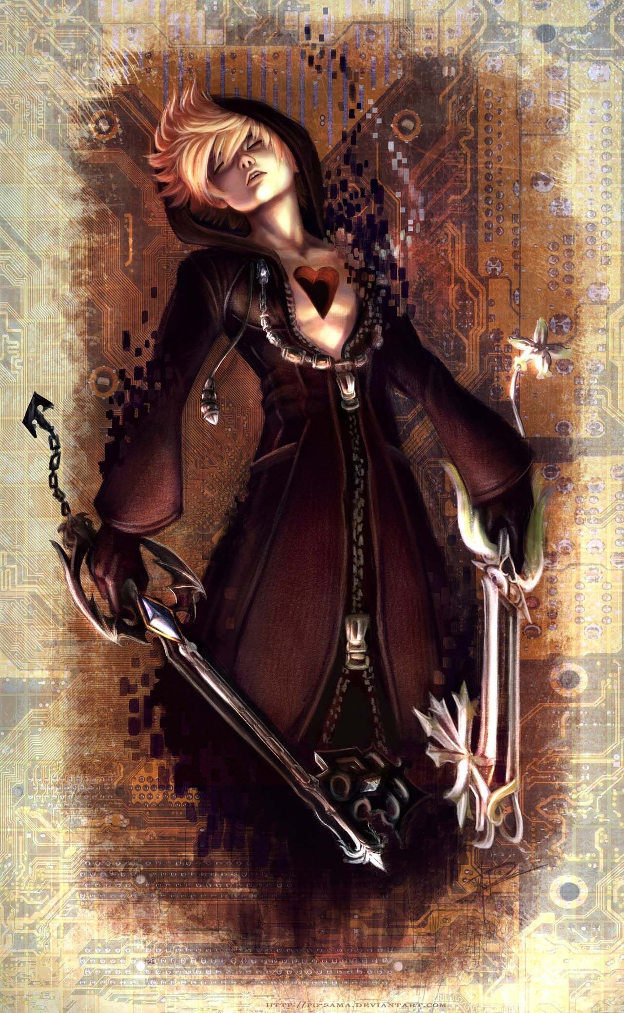 Kingdom Hearts, Awesome art, Roxas, KH, 1280x2080 HD Phone