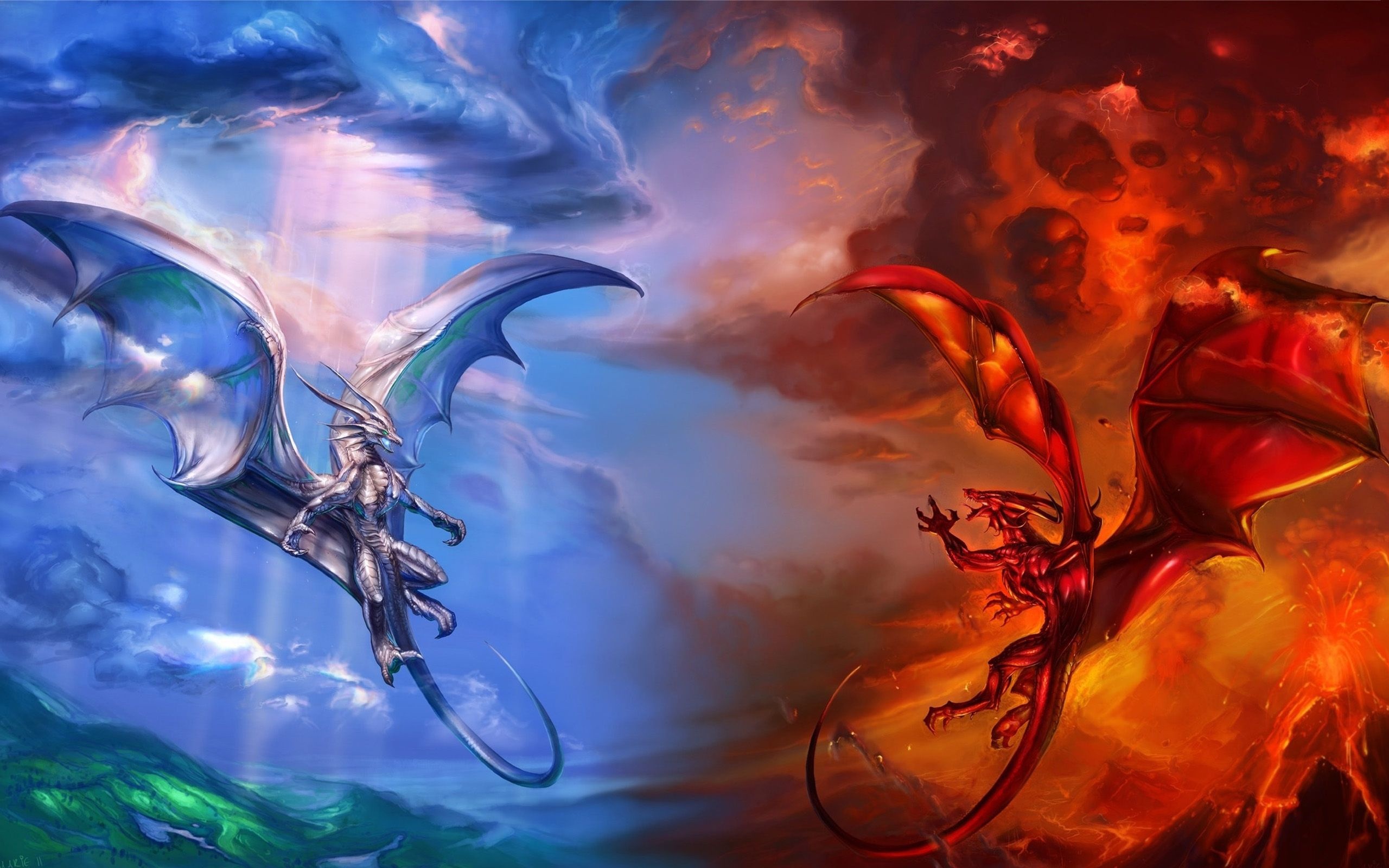 Ice vs. Fire dragon, Ice Dragon Wallpaper, 2560x1600 HD Desktop