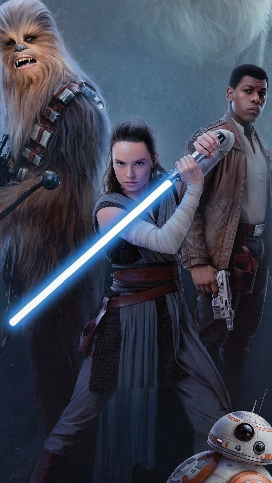 Chewbacca, Rey and BB-8, Finn (Star Wars) Wallpaper, 1080x1920 Full HD Phone