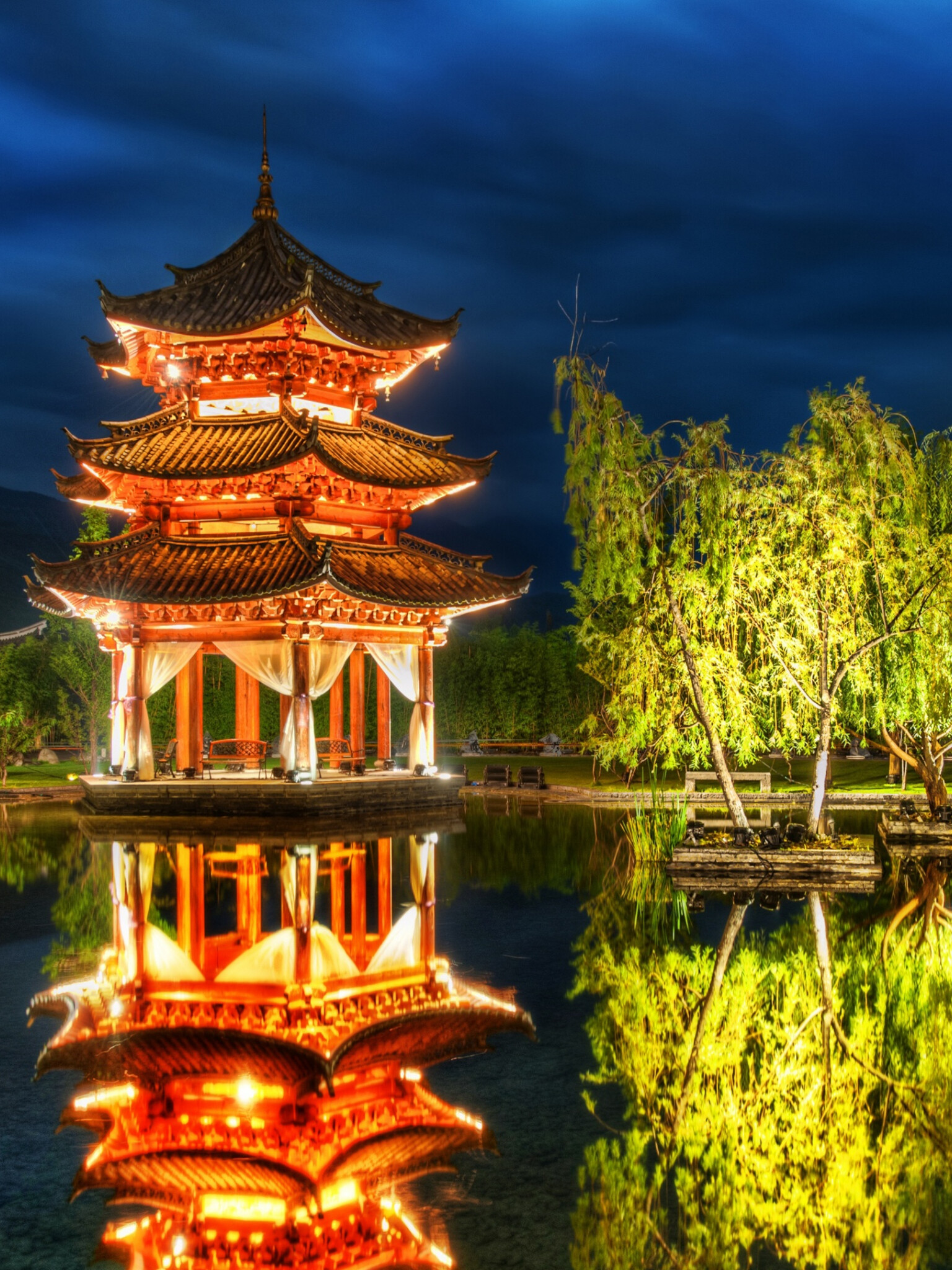 Asian structures, Lakeside view, Peaceful ambiance, Traditional beauty, 1540x2050 HD Phone