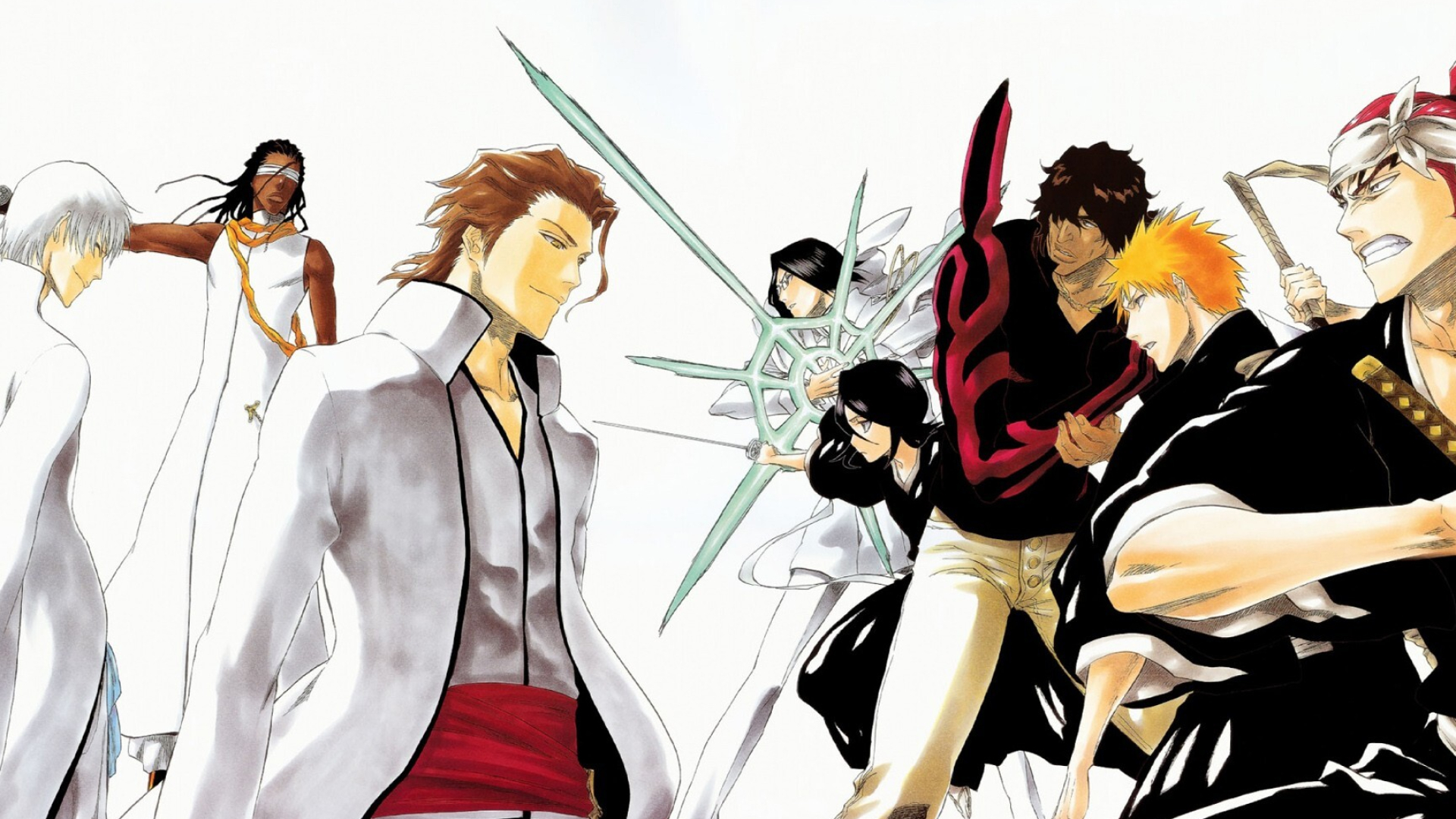 Bleach manga wallpaper, Main characters, White background, Iconic poses, 1920x1080 Full HD Desktop