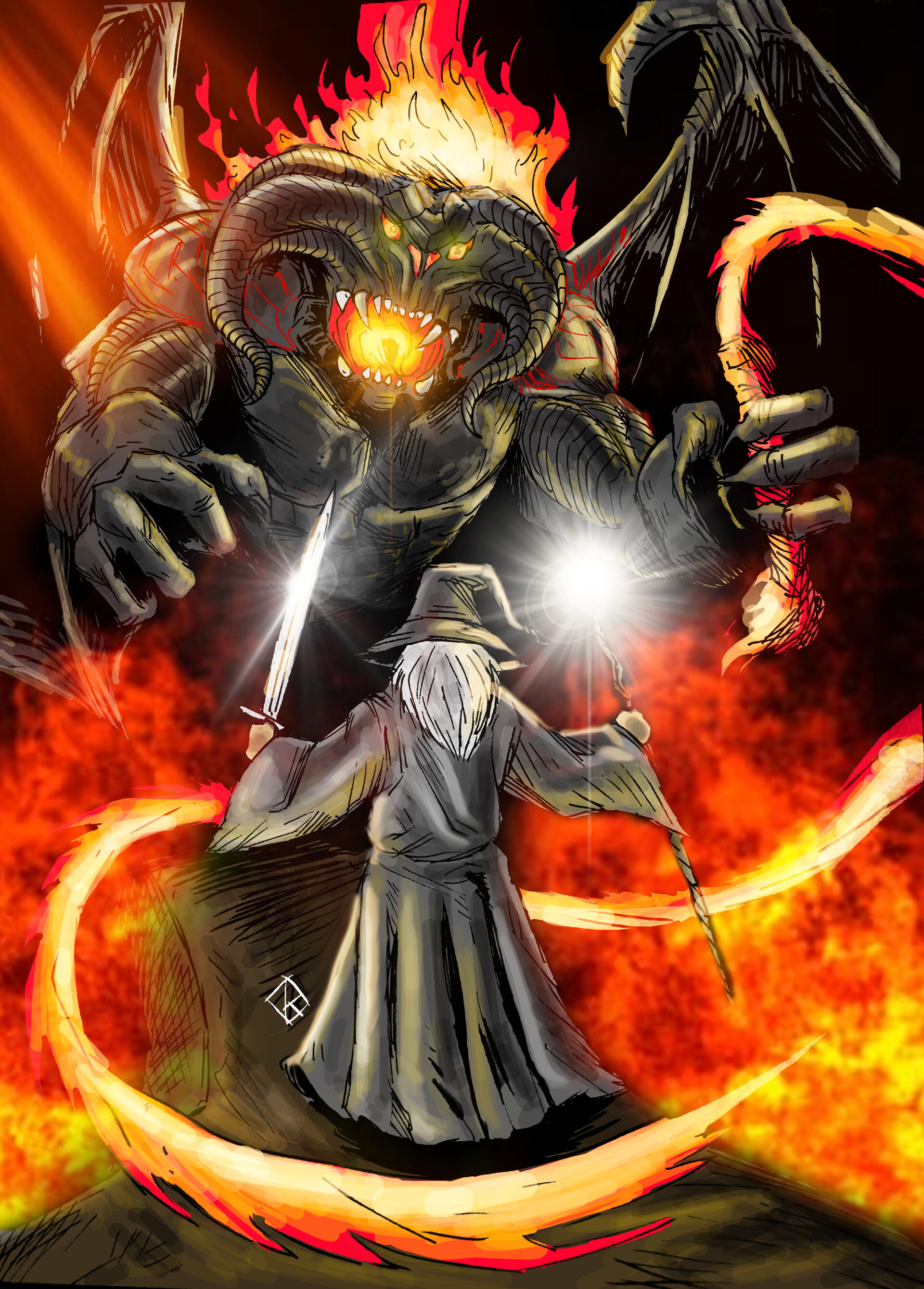 Artwork, Gandalf vs. Balrog Wallpaper, 1920x2680 HD Phone