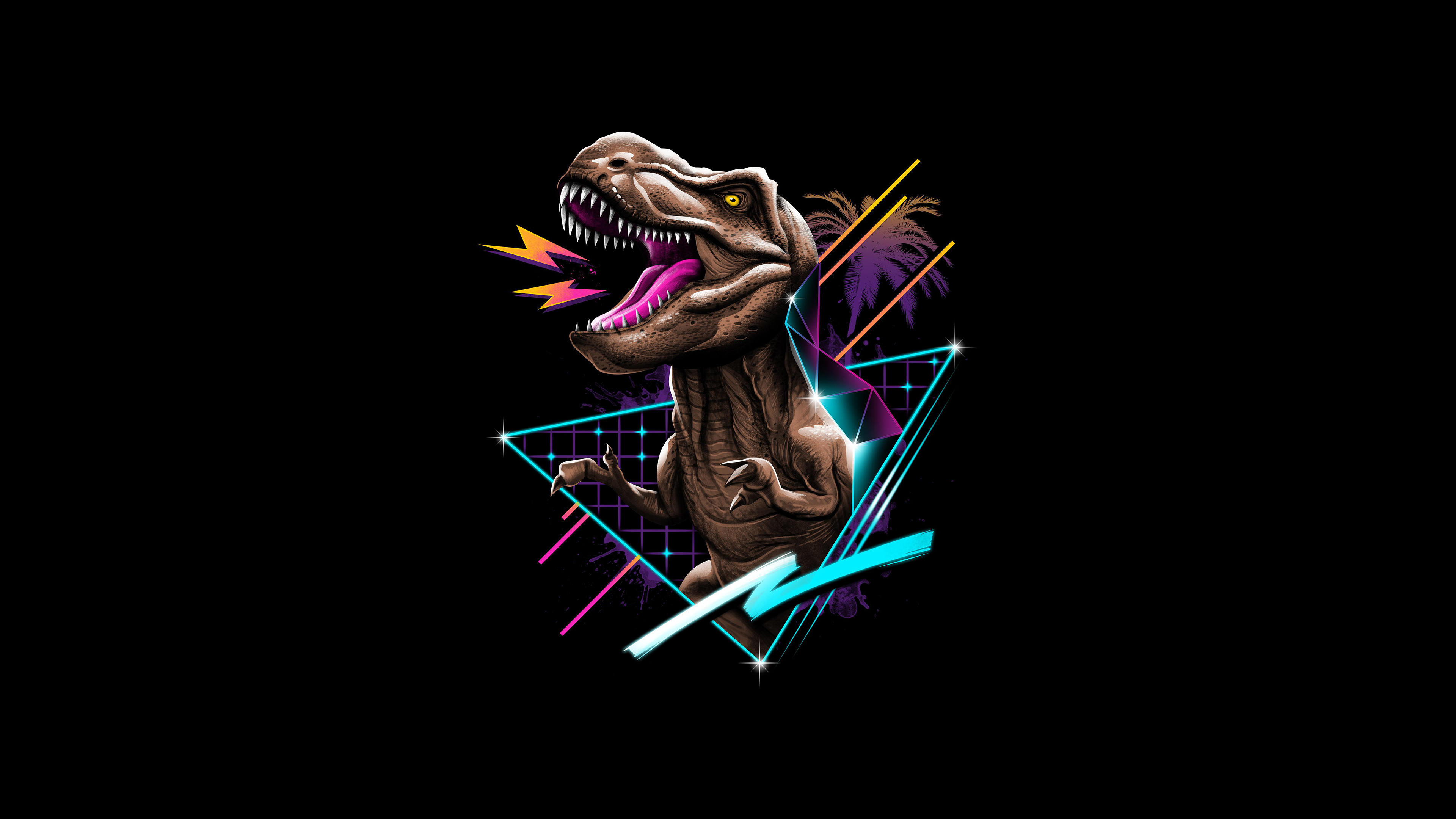 Retrowave, Tyrannosaurus Rex Wallpaper, 3840x2160 4K Desktop