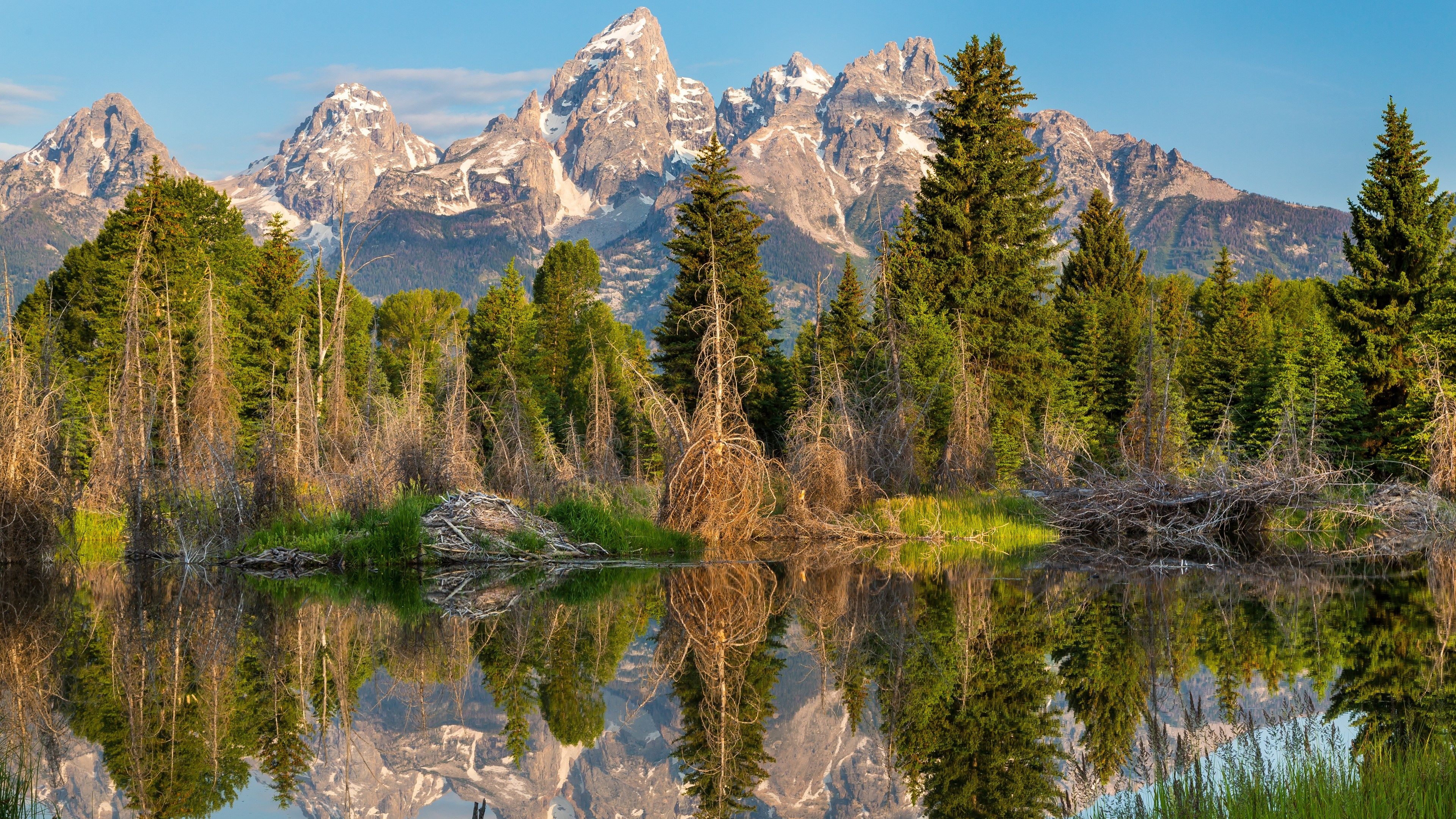 Mountain HD wallpaper, Sunset landscape, Grand Tetons landscape, 3840x2160 4K Desktop