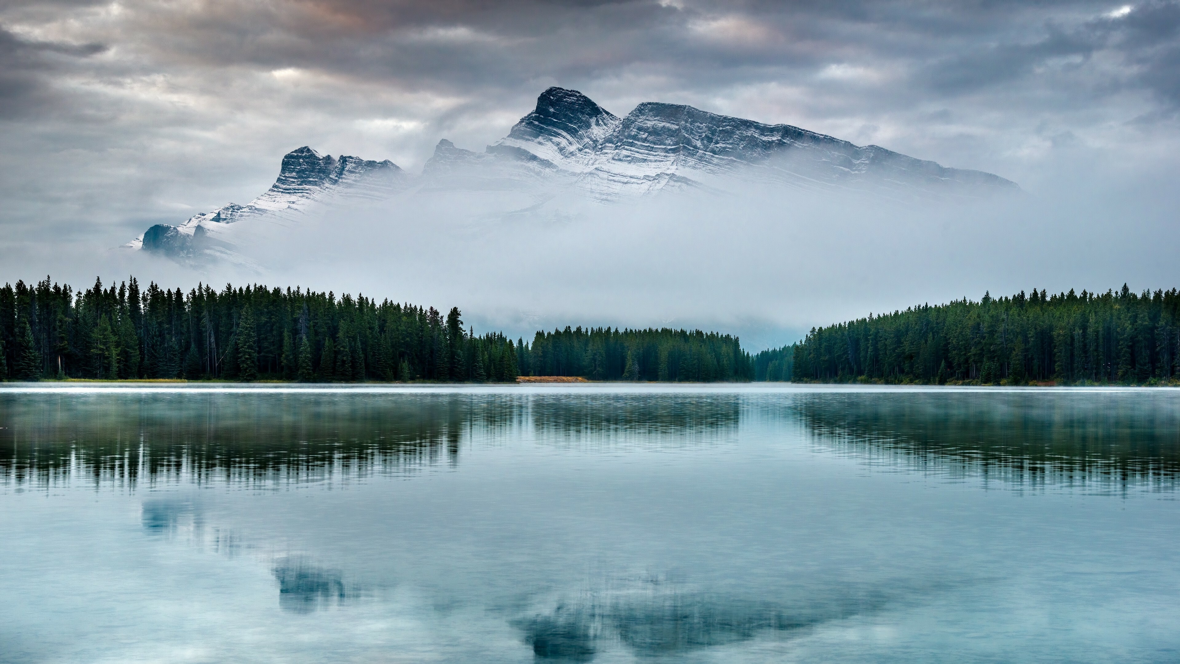 Mountain lake bliss, Tree-lined shores, Majestic backdrop, 4K wallpaper, 3840x2160 4K Desktop