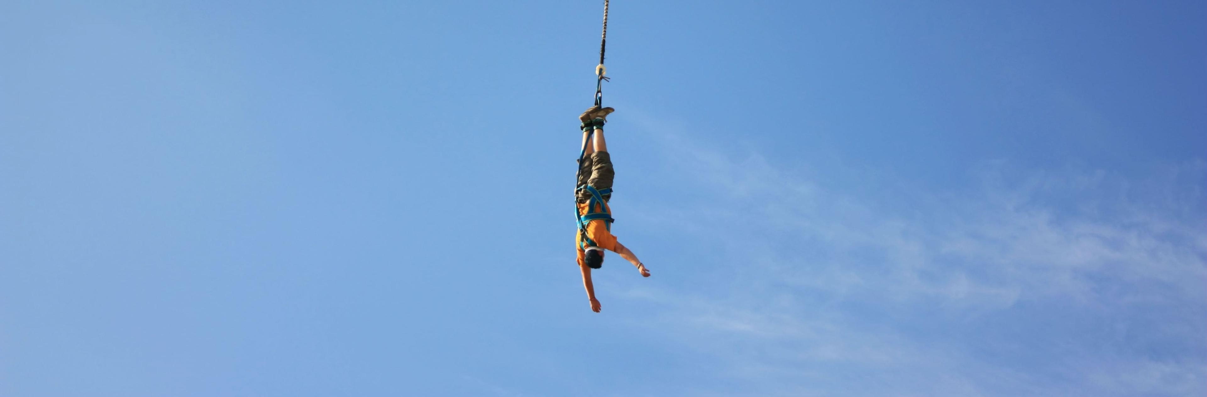 Bungee jumping in Banne, Extreme sport, Viaduc de Banne, Breathtaking view, 3840x1270 Dual Screen Desktop