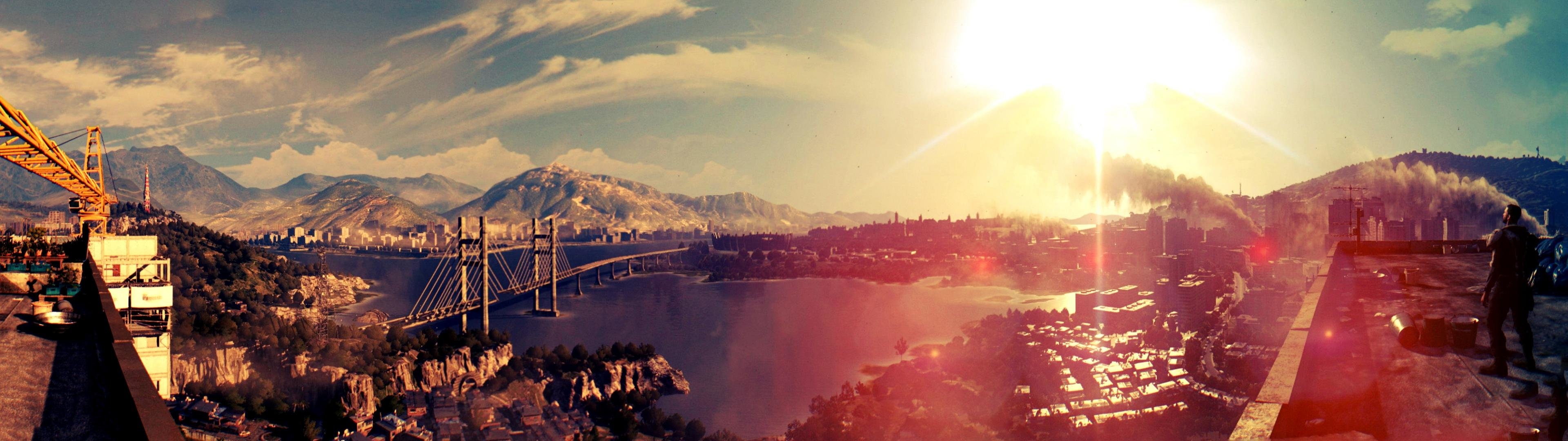 Dying Light, Lens Flare Wallpaper, 3840x1080 Dual Screen Desktop