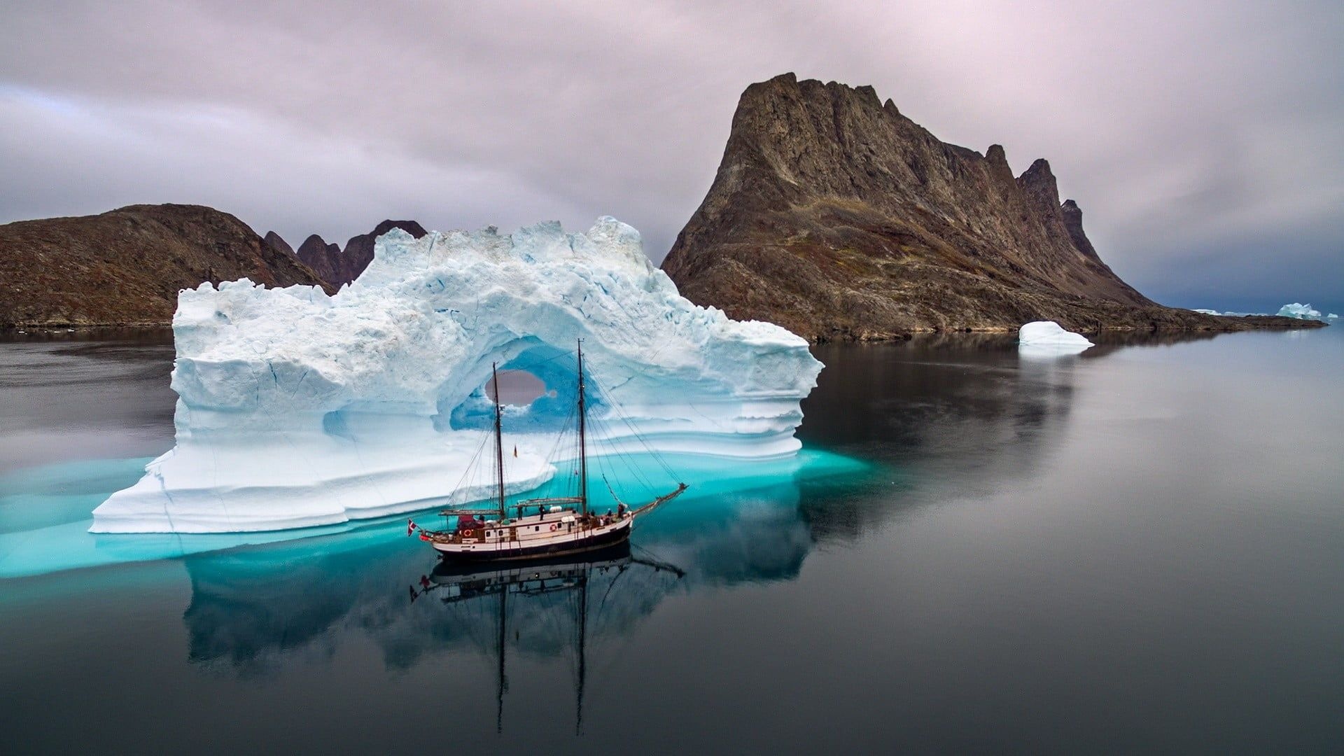 Greenland, Travels, Sail ship, Iceberg, 1920x1080 Full HD Desktop