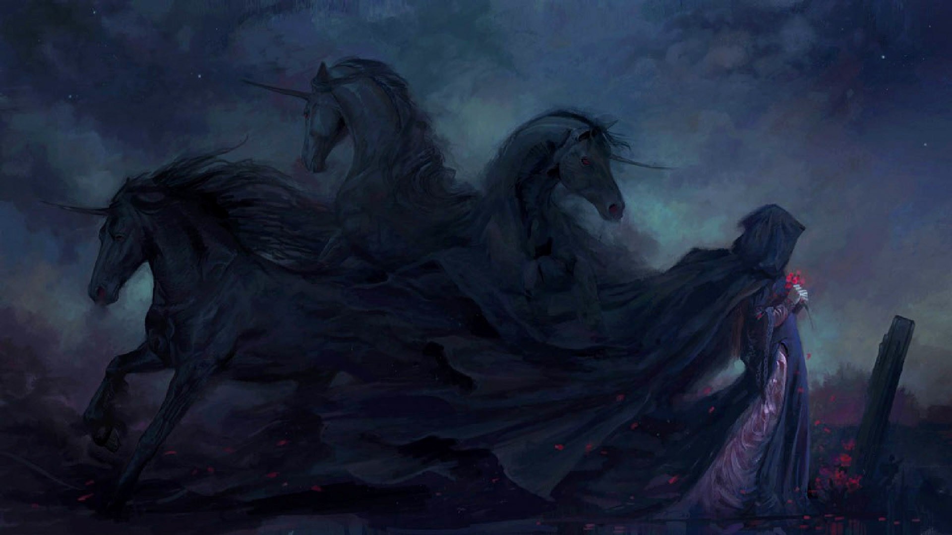 Dark unicorns, Gothic Art Wallpaper, 1920x1080 Full HD Desktop