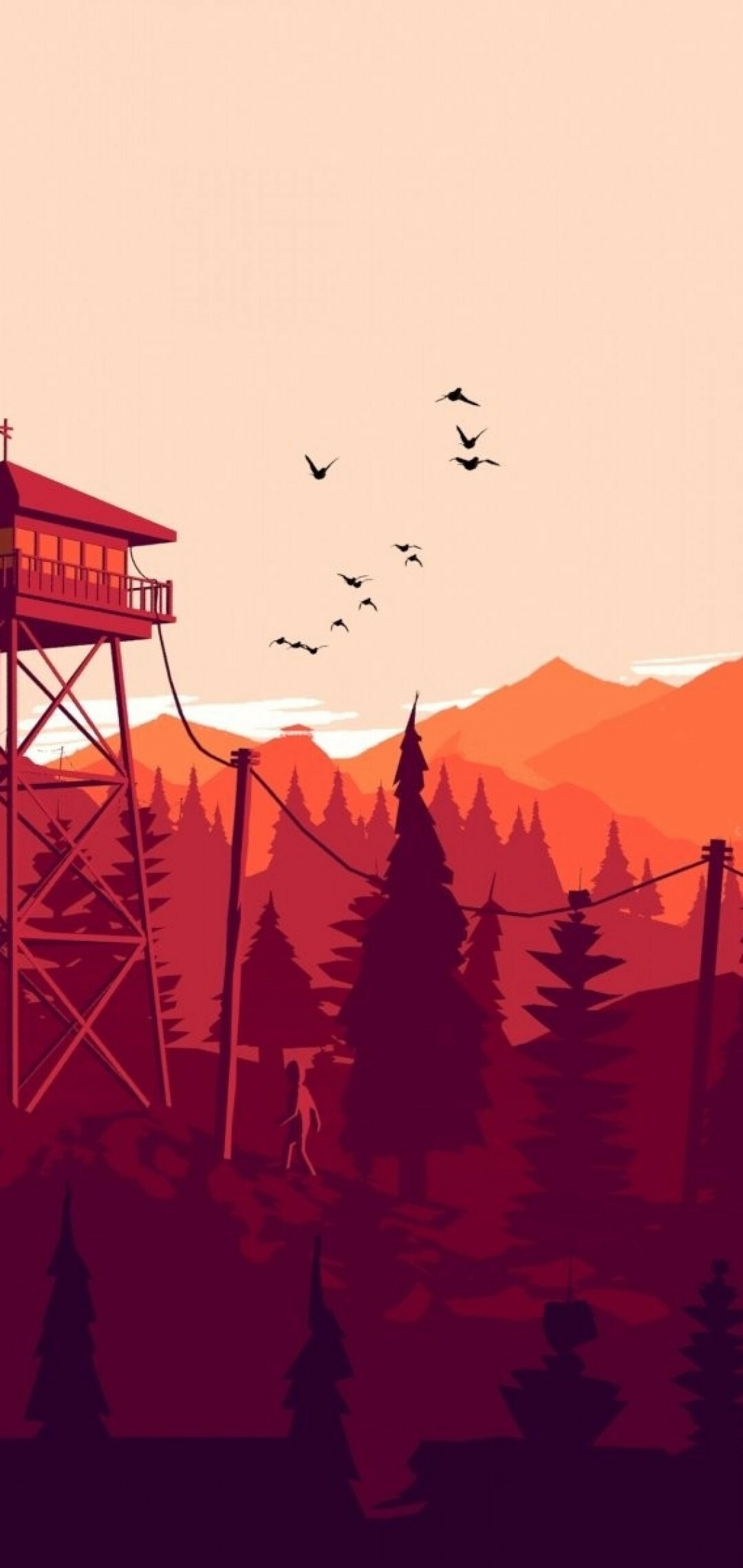 Firewatch, Forest artwork, Smartphone wallpapers, Stunning design, 1080x2280 HD Phone