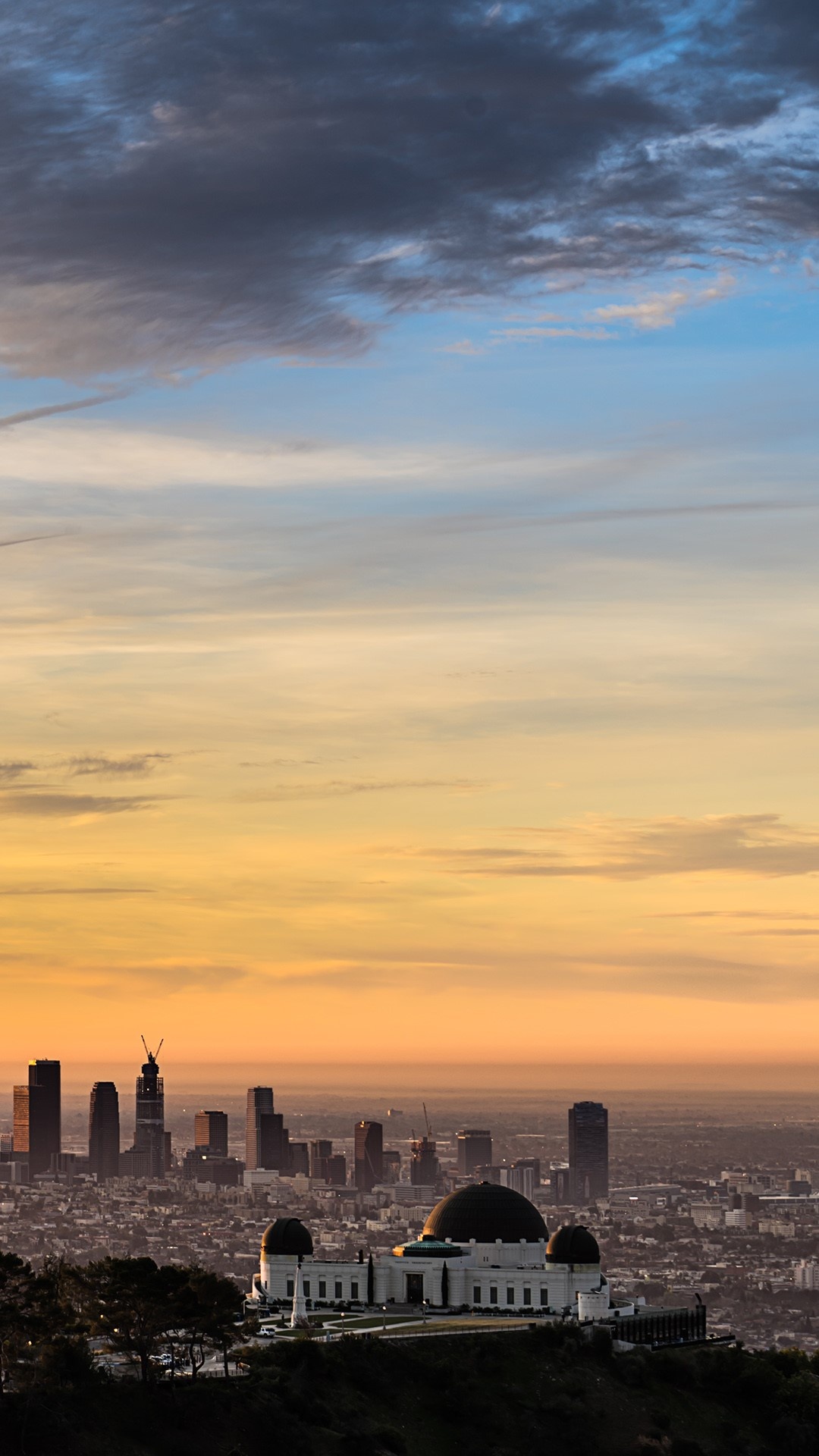 Downtown Los Angeles, Griffith Park Observatory, Sunrise, 1080x1920 Full HD Phone