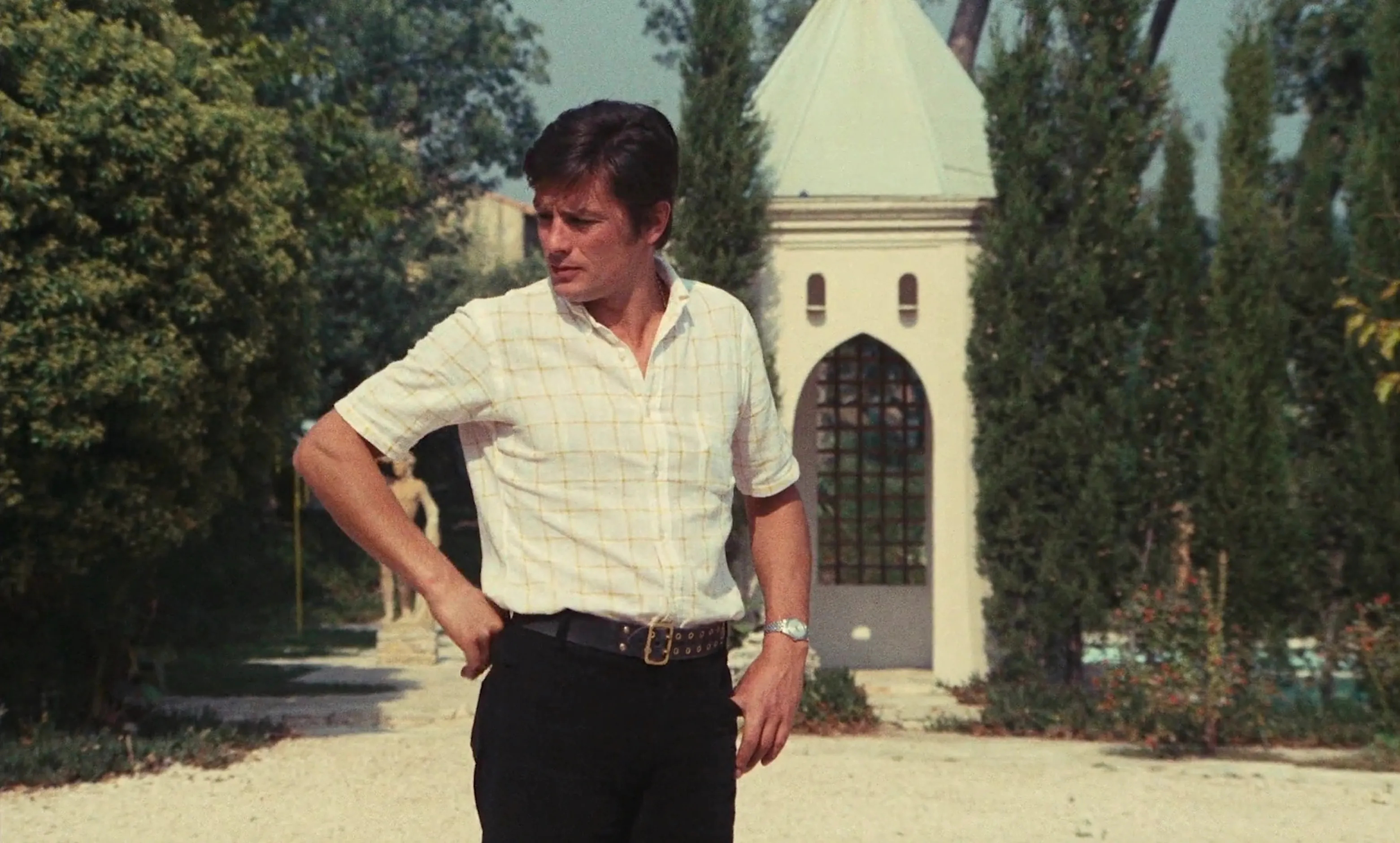 Alain Delon, Fashion icon, Windowpane shirts, Autumn-ready style, 3130x1880 HD Desktop