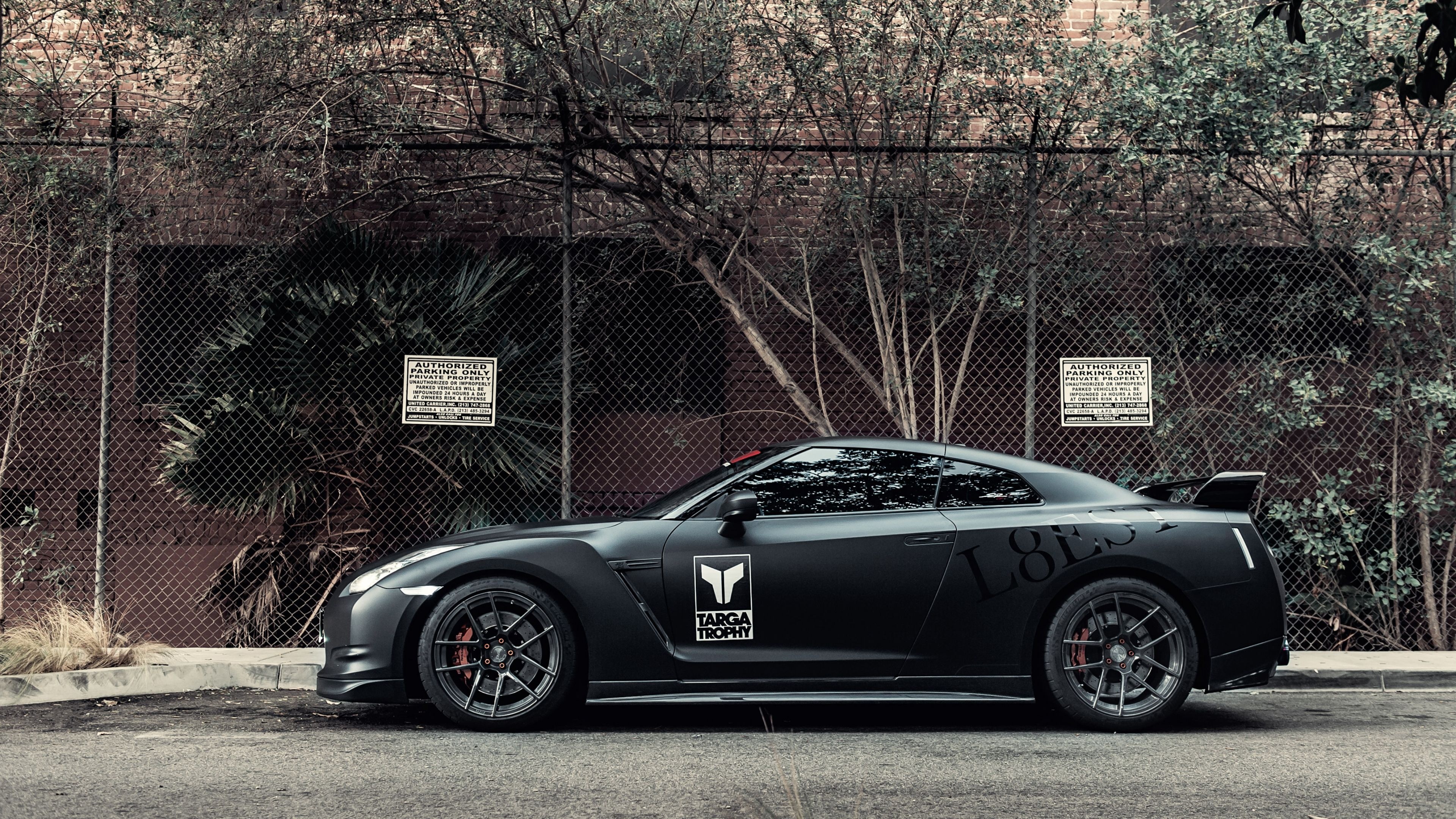 Download wallpaper nissan, gt-r, matt, black, side view 4k uhd 16:9 hd background 3840x2160