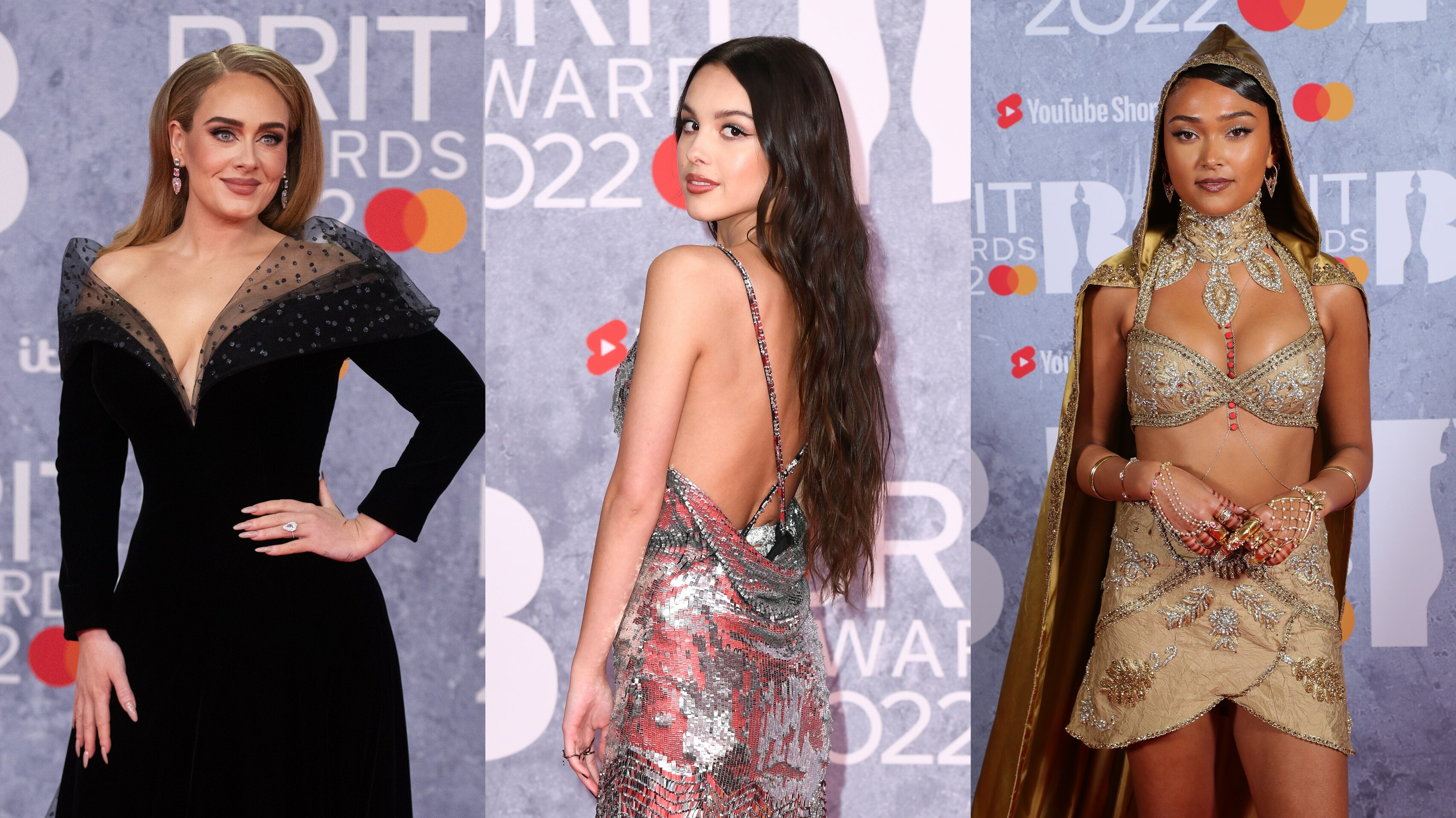 Brit Awards 2022, Celebrity dresses, Red carpet outfits, 3420x1920 HD Desktop