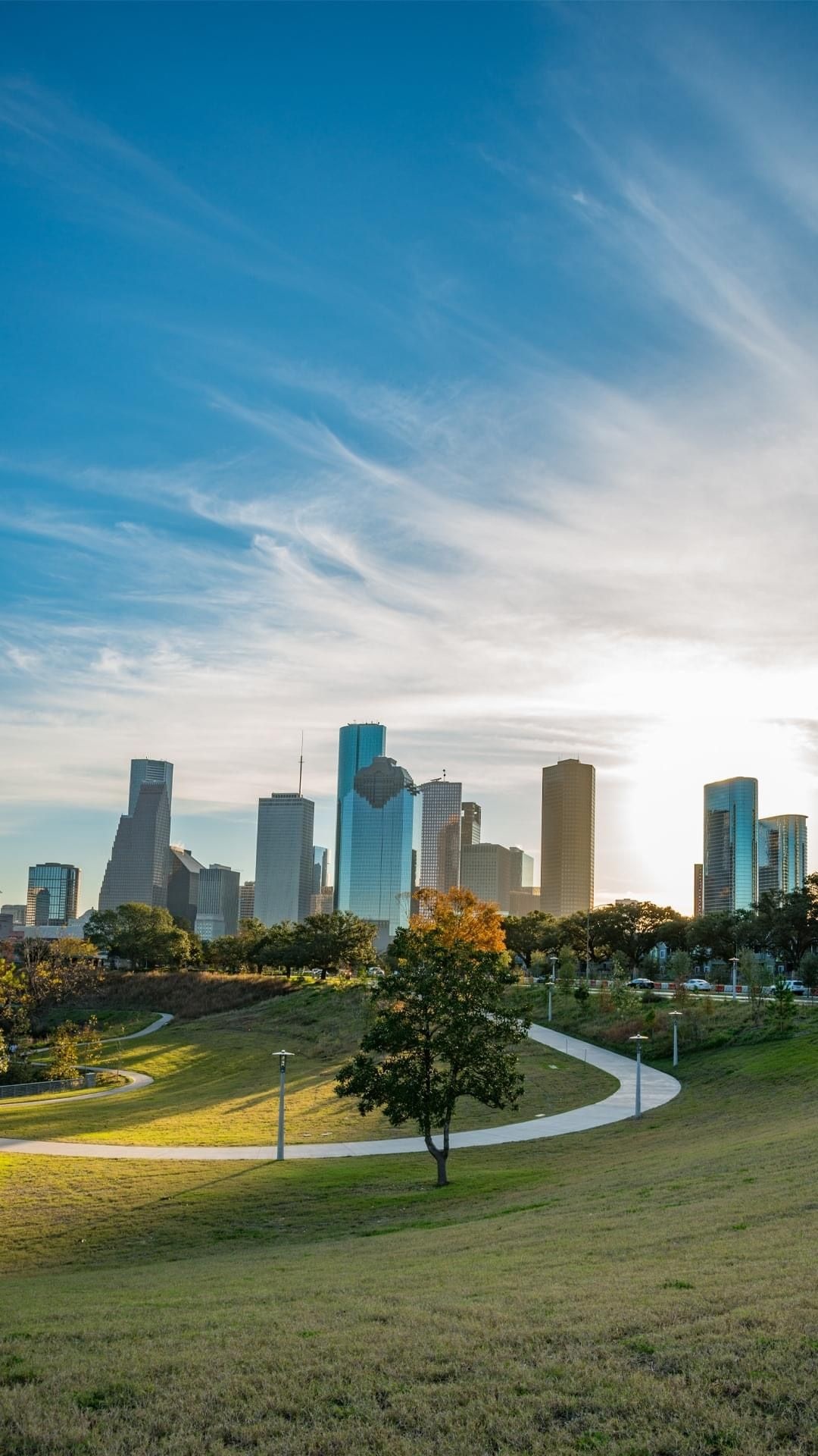 Eleanor Tinsley Park, Houston Skyline Wallpaper, 1080x1920 Full HD Phone