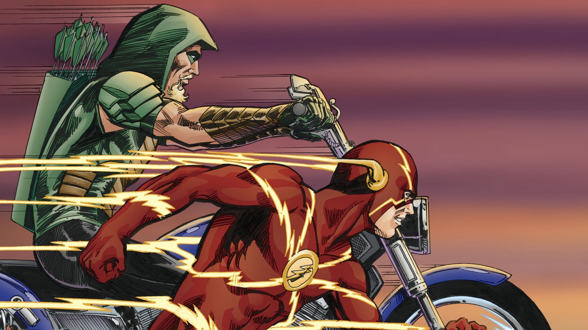 Green Arrow, The Flash, Comic superheroes, Dynamic partnership, 1920x1080 Full HD Desktop