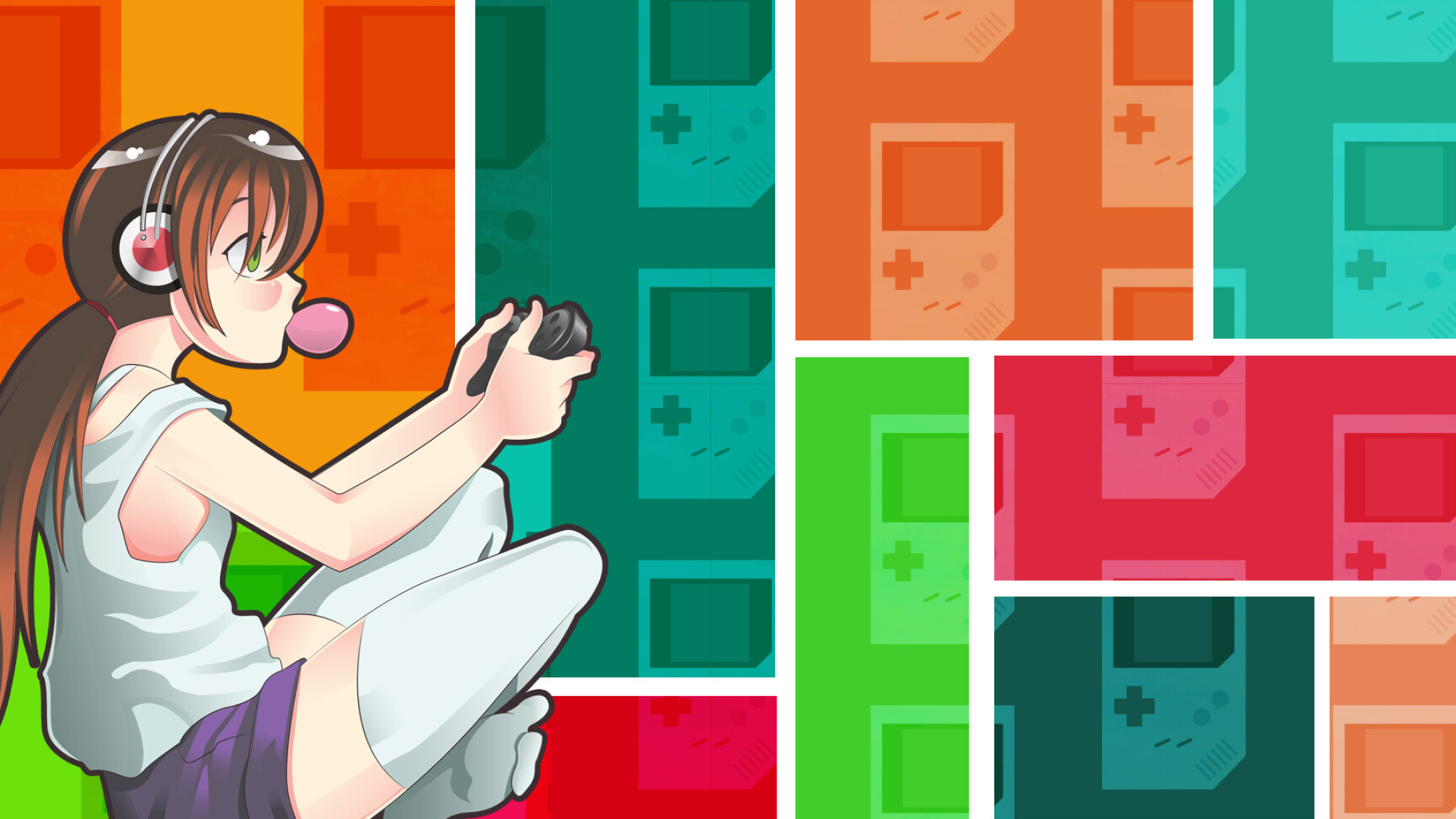 Gamer Girl, Vector wallpaper art, Anime aesthetics, Gaming illustrations, 1920x1080 Full HD Desktop