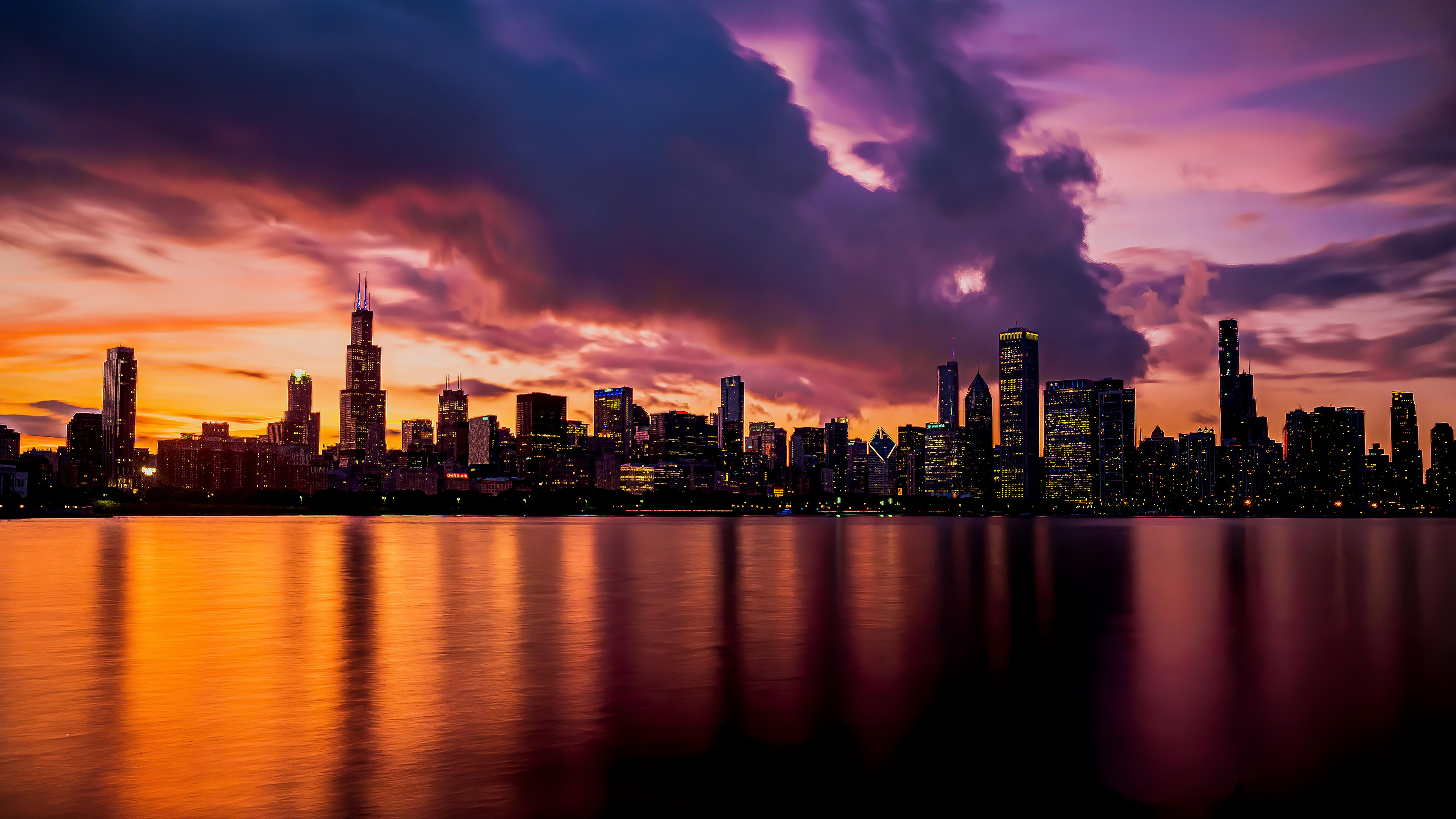 Planetarium view, Chicago skyline, Nighttime beauty, Urban nightscape, 3840x2160 4K Desktop