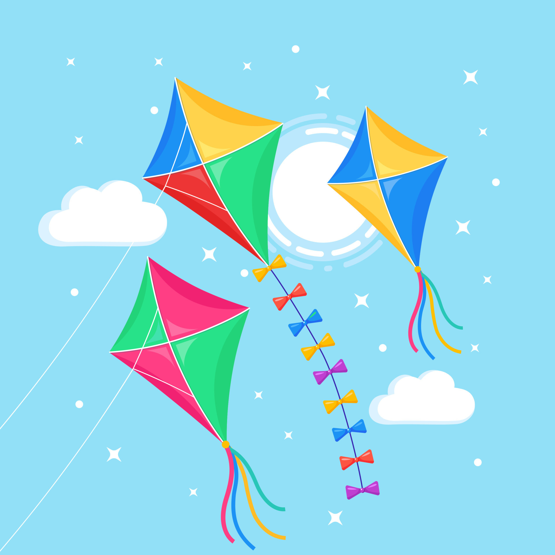 Colorful kite, Blue sky, Sun isolated, Spring holiday, 1920x1920 HD Phone