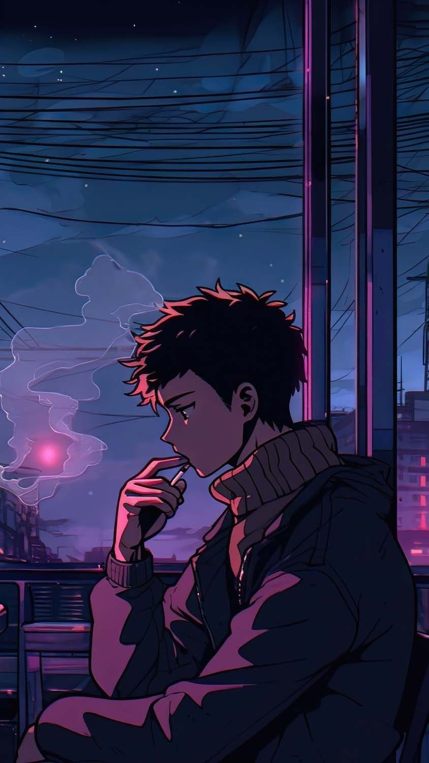 Lofi boy in deep thoughts iPhone Wallpaper 850x1500