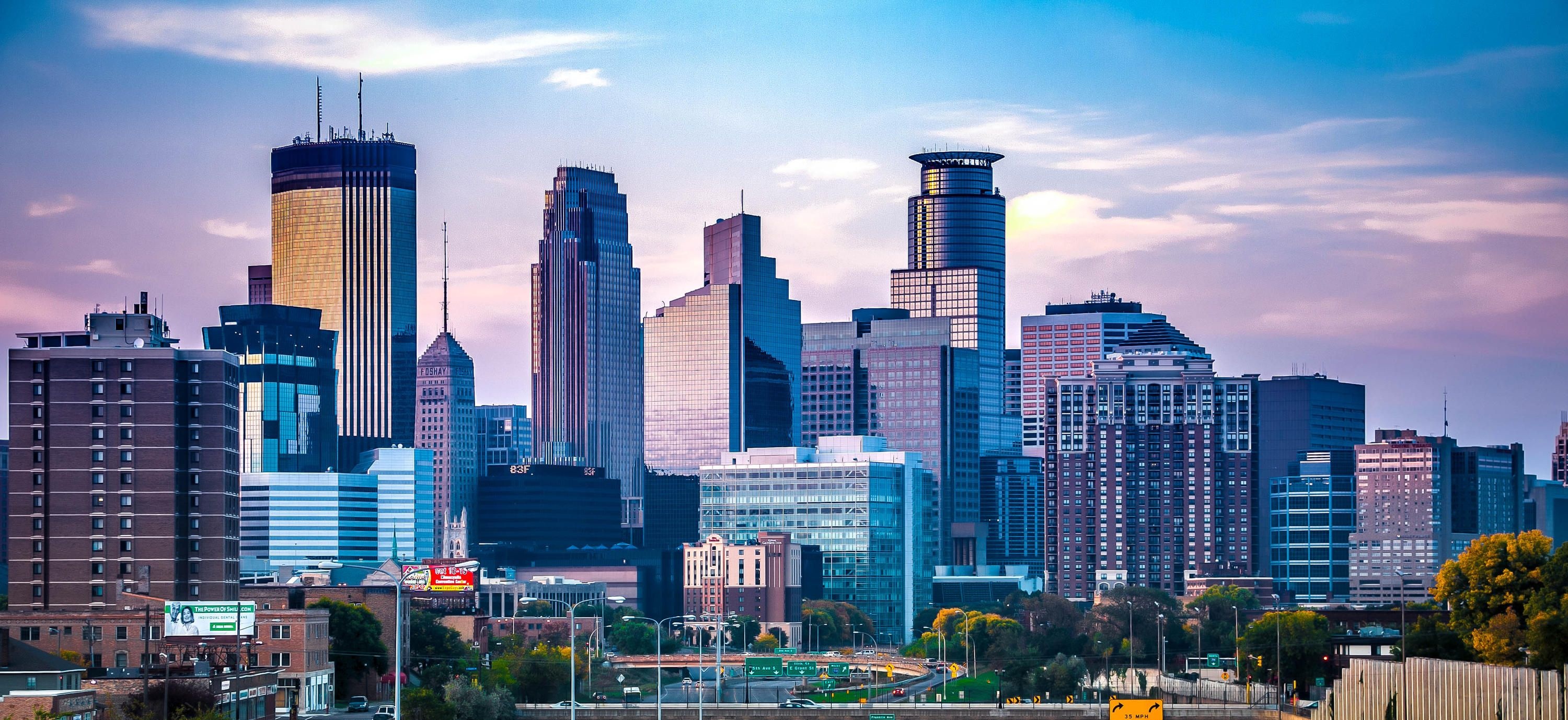 Minneapolis Skyline, Travels, USA Kenys Holidays, Pine City, 3000x1380 Dual Screen Desktop