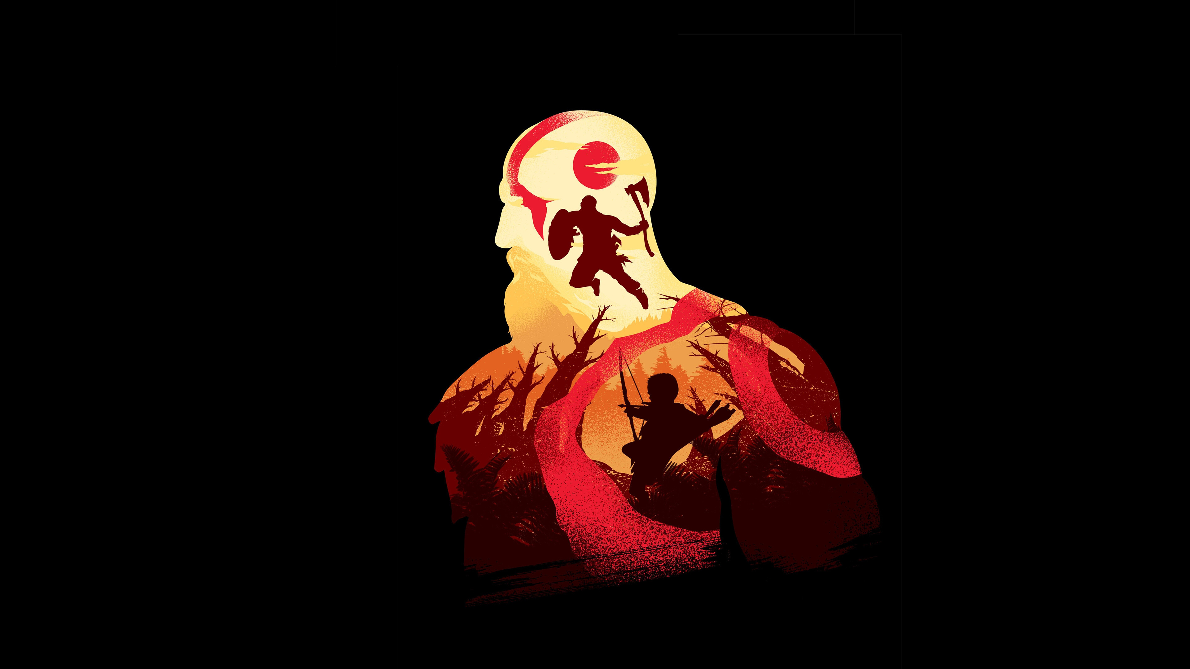 Minimal video game wallpaper, God of War: Ragnarok, Artistic design, Striking visuals, 3840x2160 4K Desktop