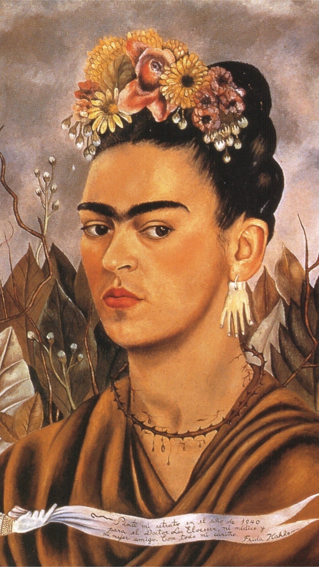 Self-Portrait Dedicated to Dr. Eloesser, Frida Kahlo Wallpaper, 1080x1920 Full HD Phone