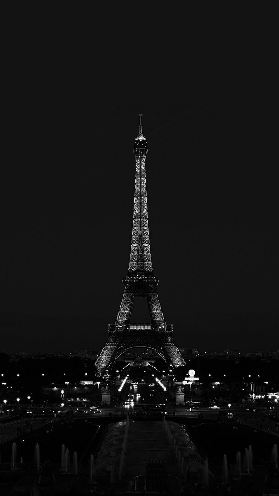 Eiffel Tower, Black Wallpaper, 1080x1920 Full HD Phone