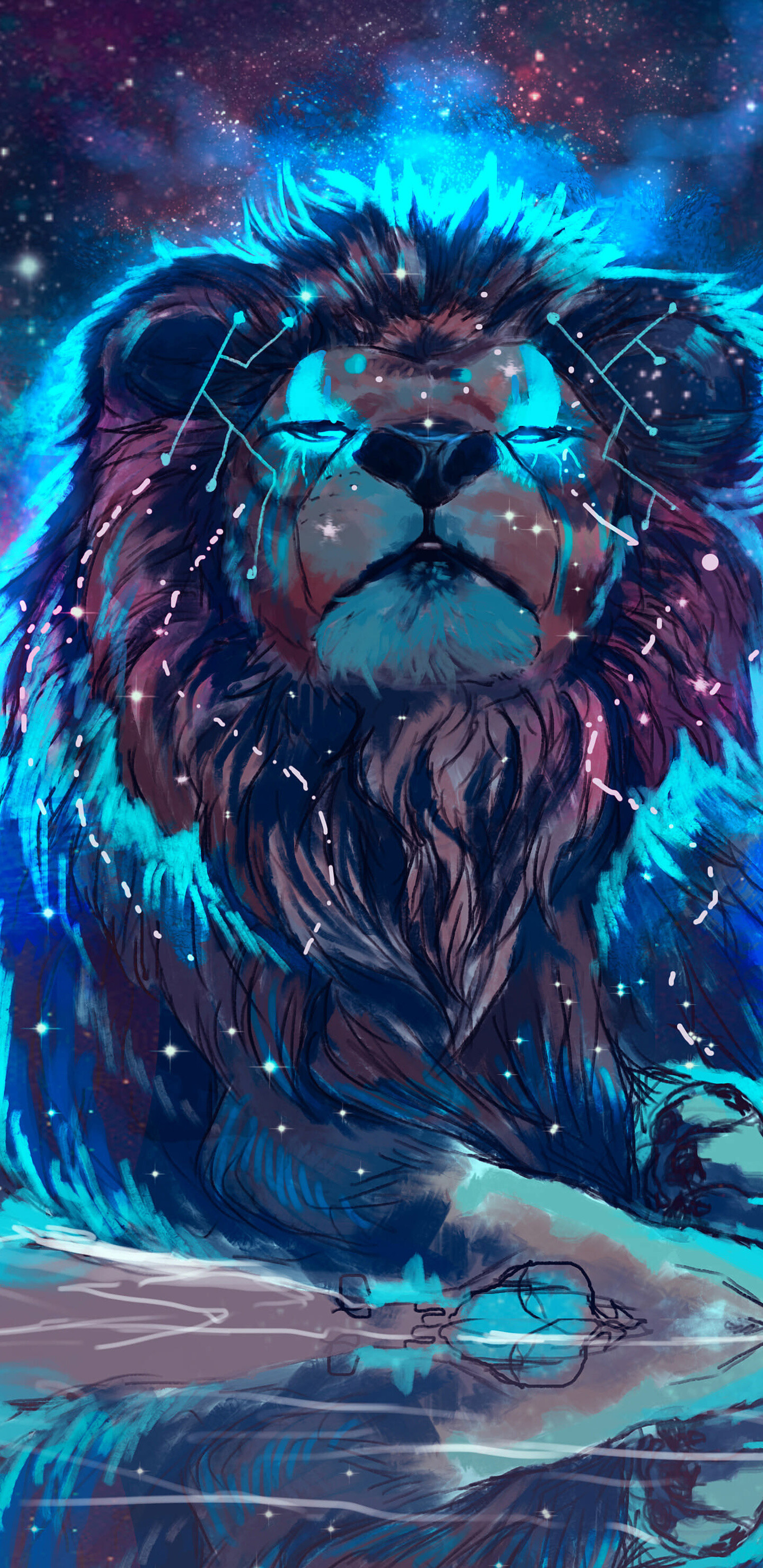 Artistic lion, Colorful imagery, High-resolution, Samsung device wallpaper, 1440x2960 HD Phone