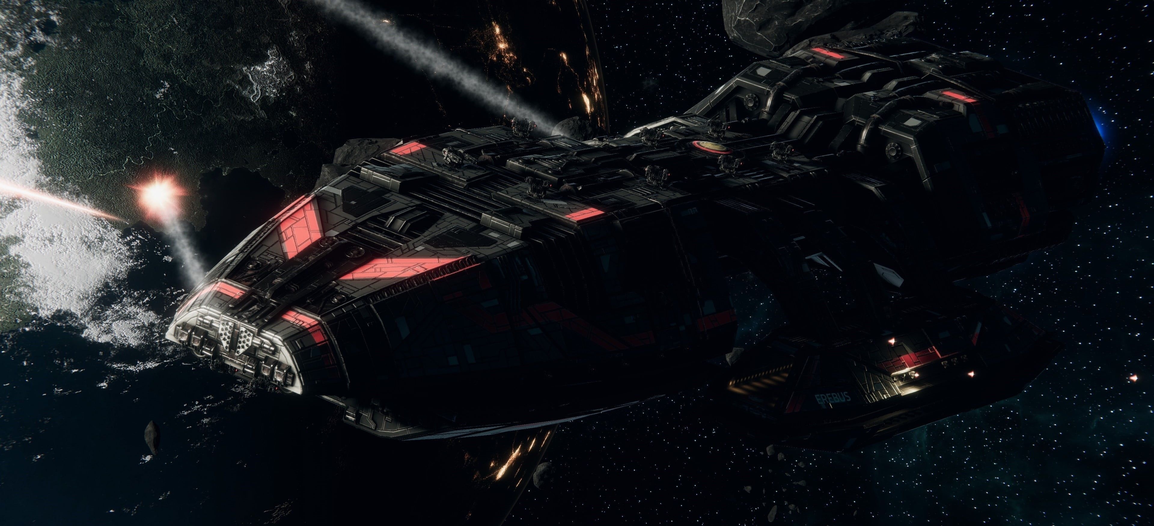 Space battles, Cylon war, Battlestar Galactica, Vibe Studio, 3840x1750 Dual Screen Desktop