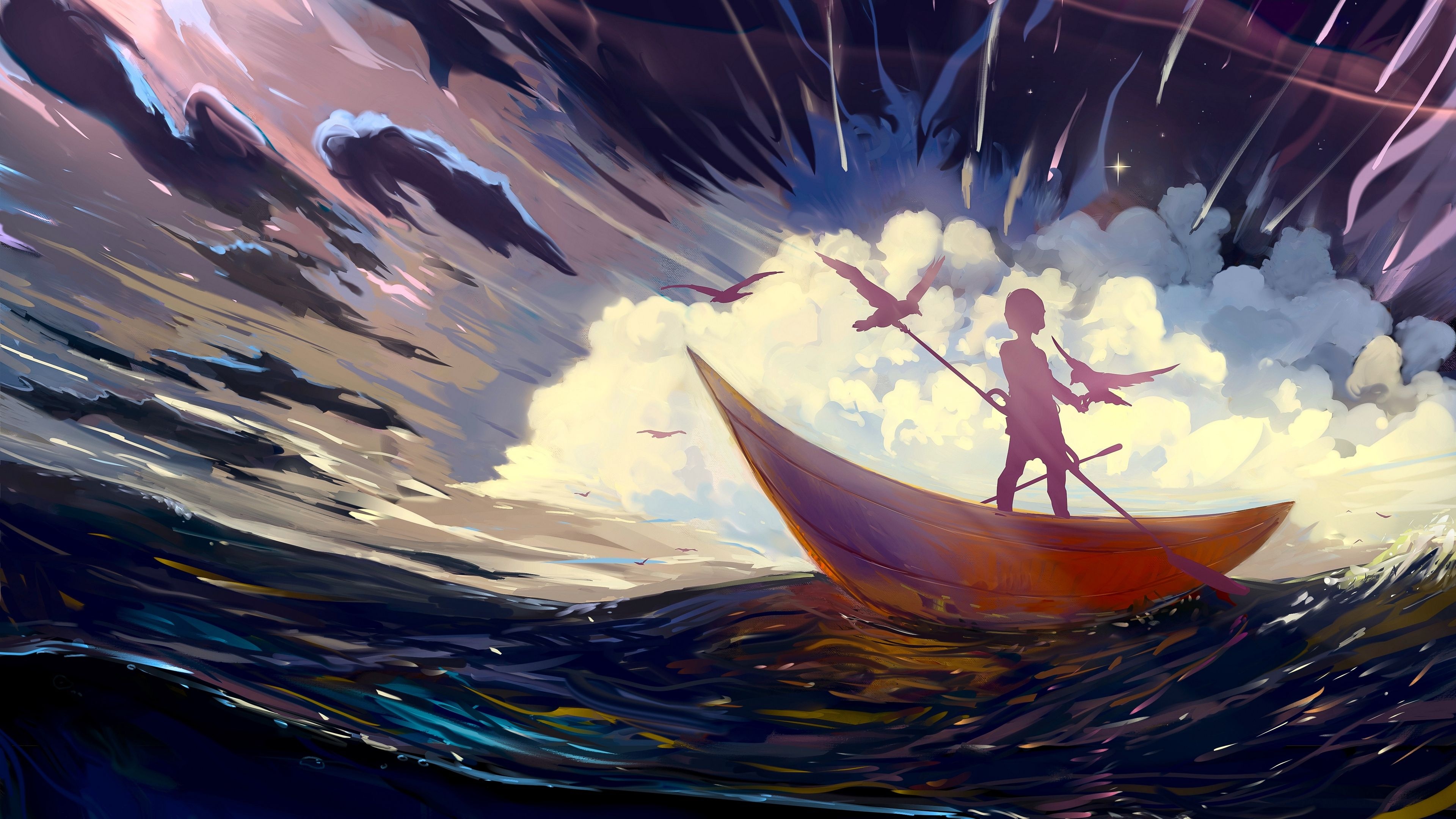 Art, Boat, Art wallpapers, Backgrounds, 3840x2160 4K Desktop