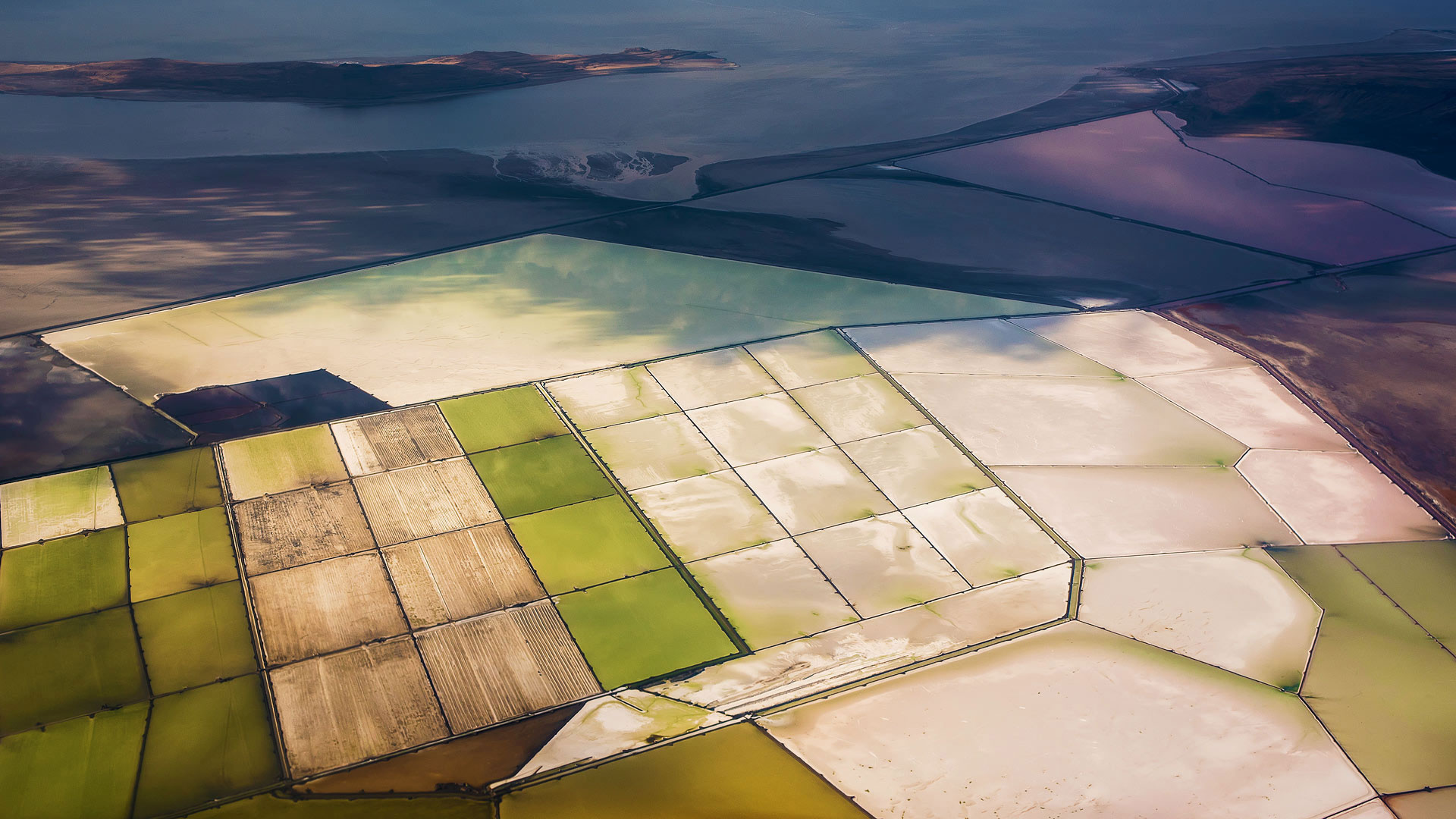 Solar evaporation ponds, Great Salt Lake, Utah's landscape, Unique formation, 1920x1080 Full HD Desktop