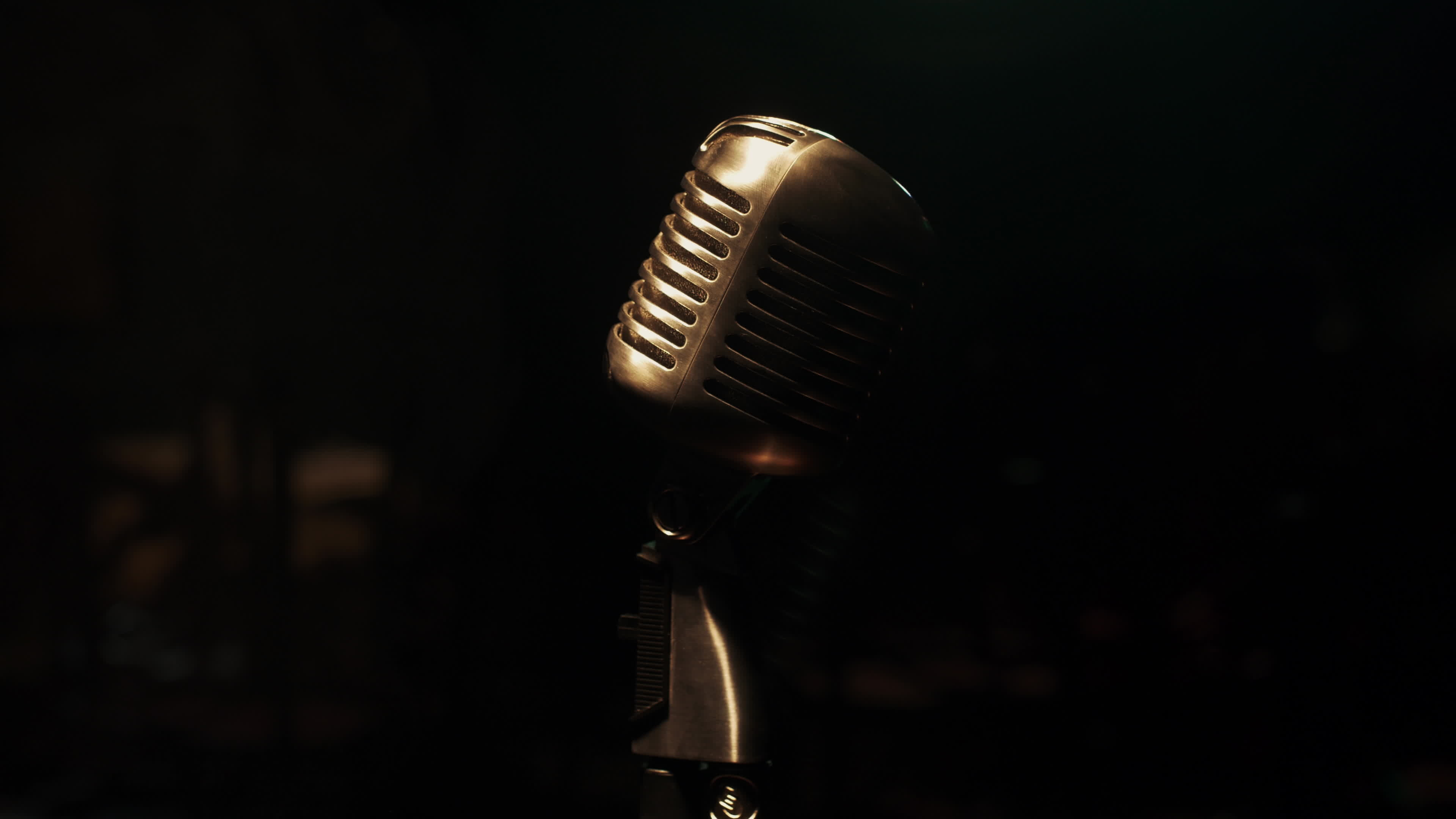 Metallic concert microphone, Retro bar ambiance, Vintage smoke effect, Stage performance, 3840x2160 4K Desktop