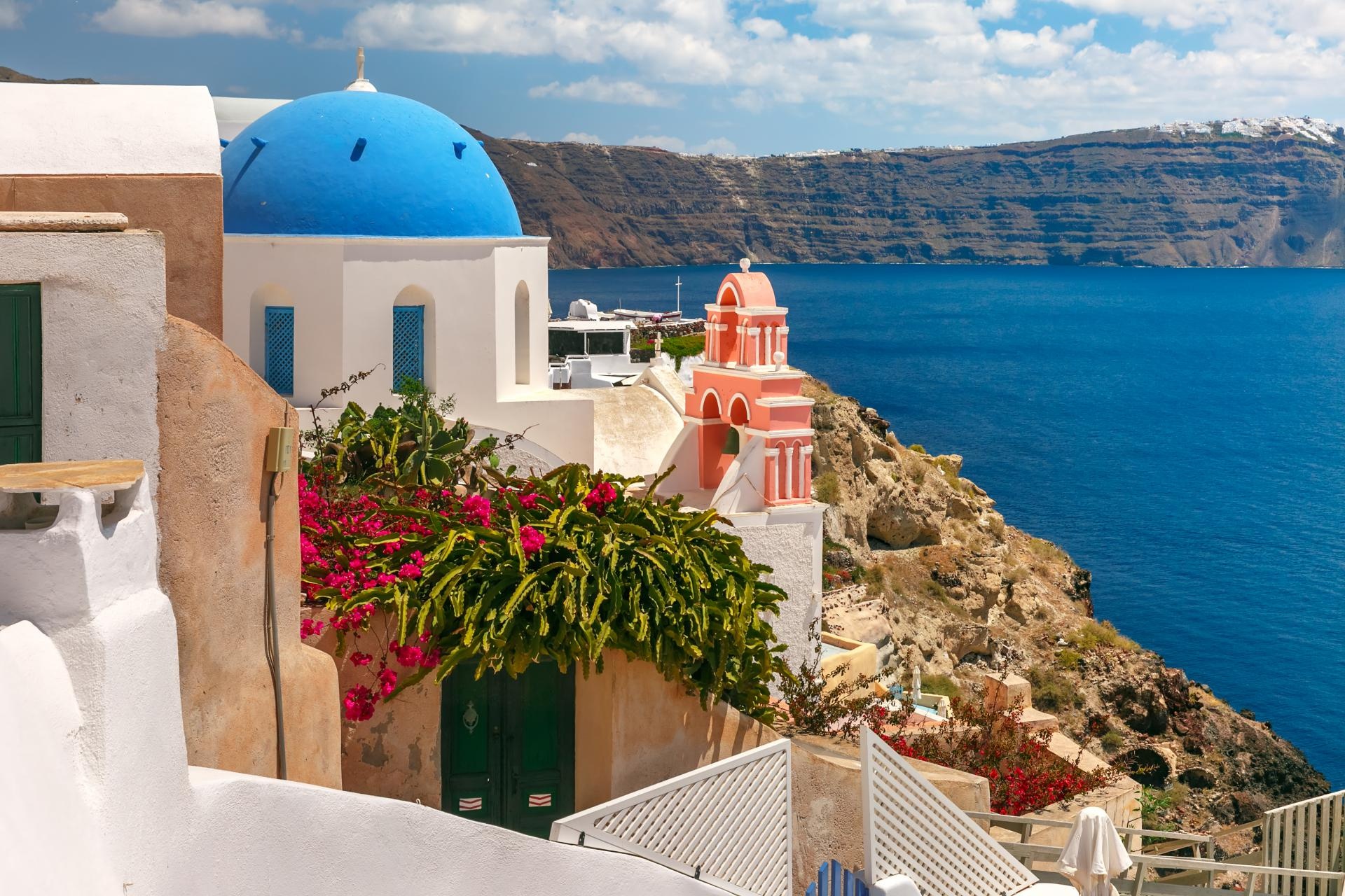 Blue Domes of Oia, churches of st anastasi, st spirydon, santorini, 1920x1280 HD Desktop